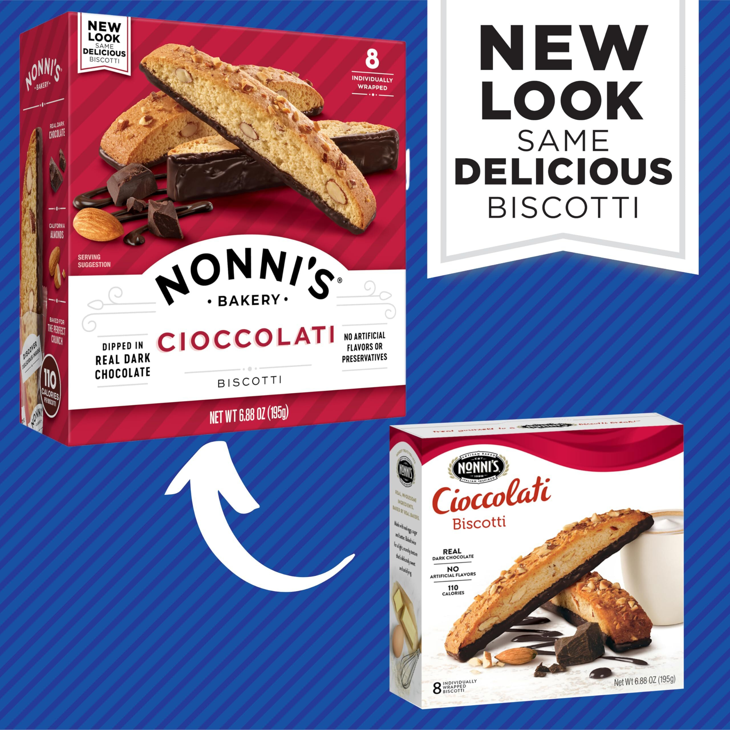 Nonni's Cioccolati Biscotti Italian Cookies - Biscotti Individually Wrapped - Italian Biscotti Cookies Made W/ Premium California Almonds & Dark Chocolate - Kosher - 6.88 Oz