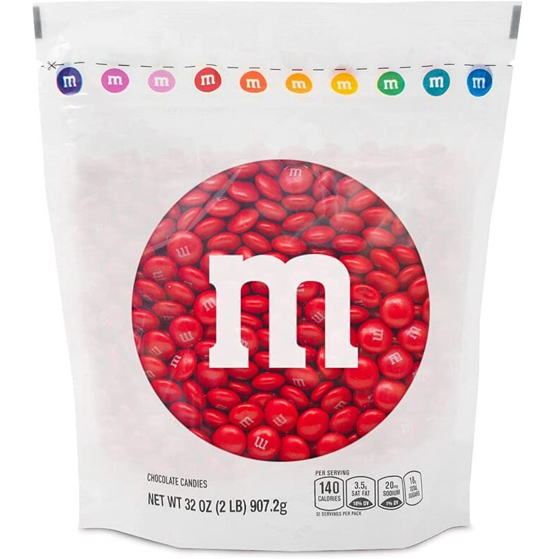 M&Ms Red Milk Chocolate Candy, 2Lbs Of M&M's In Resealable Pack For Candy Bars, Birthday Parties, 4Th Of July, Christmas, Valentine's Day, Dessert Tables & Diy Party Favors