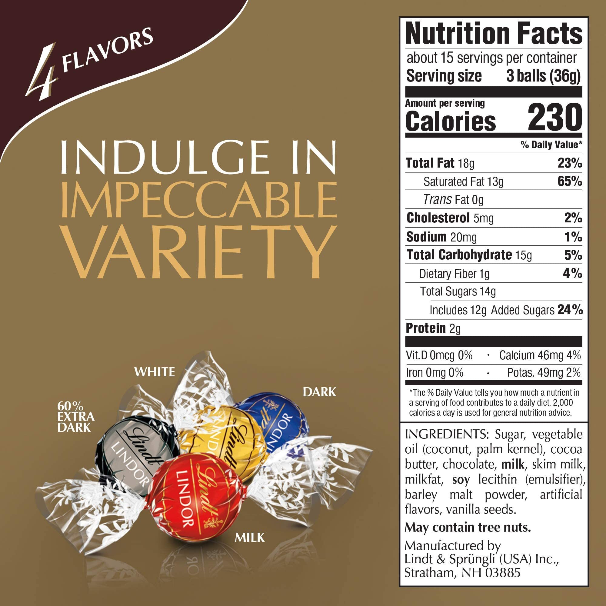Lindt Lindor 4 Flavors Assorted Truffles, 19 Oz. Bag