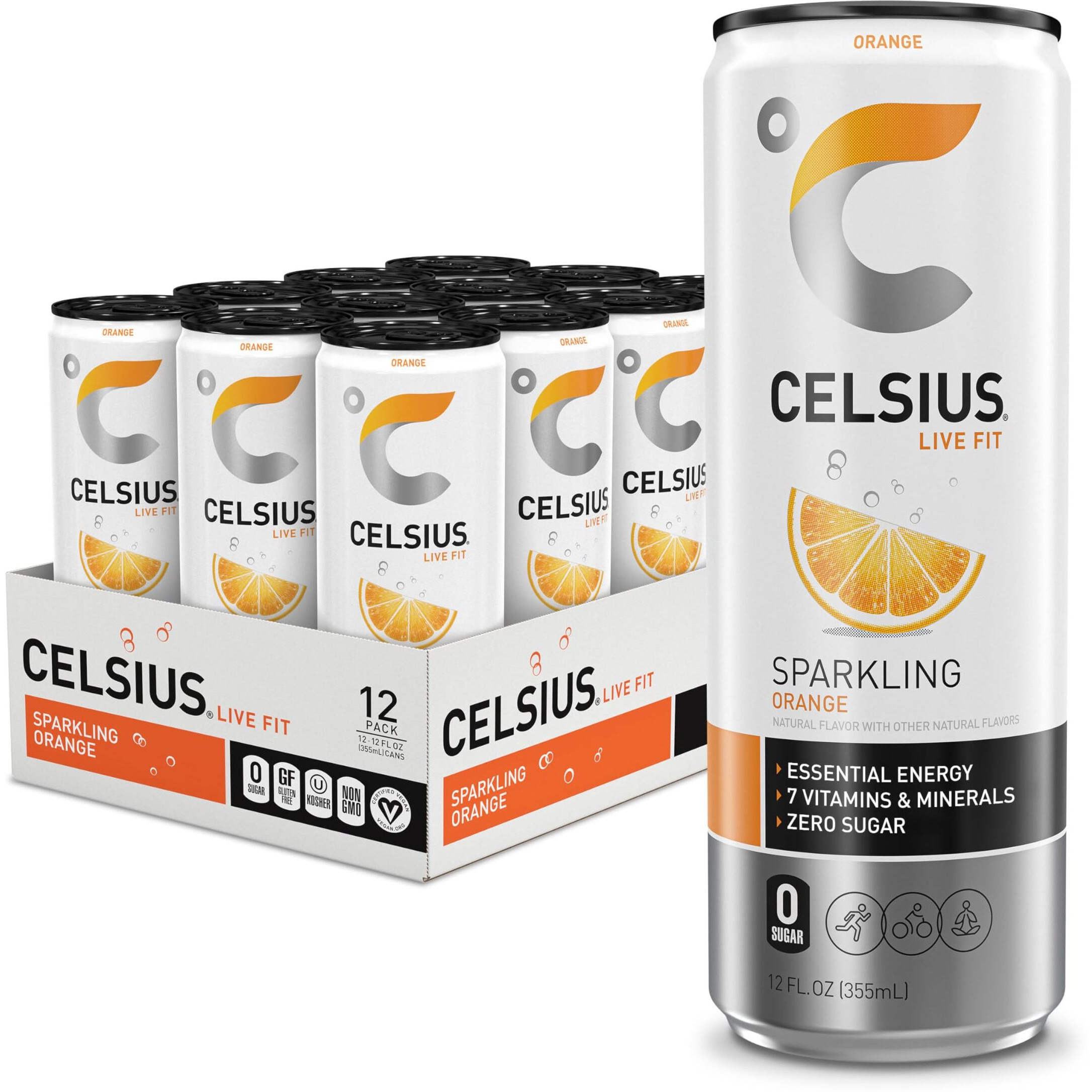 Celsius Sparkling Orange, Functional Essential Energy Drink 12 Fl Oz (Pack Of 12)