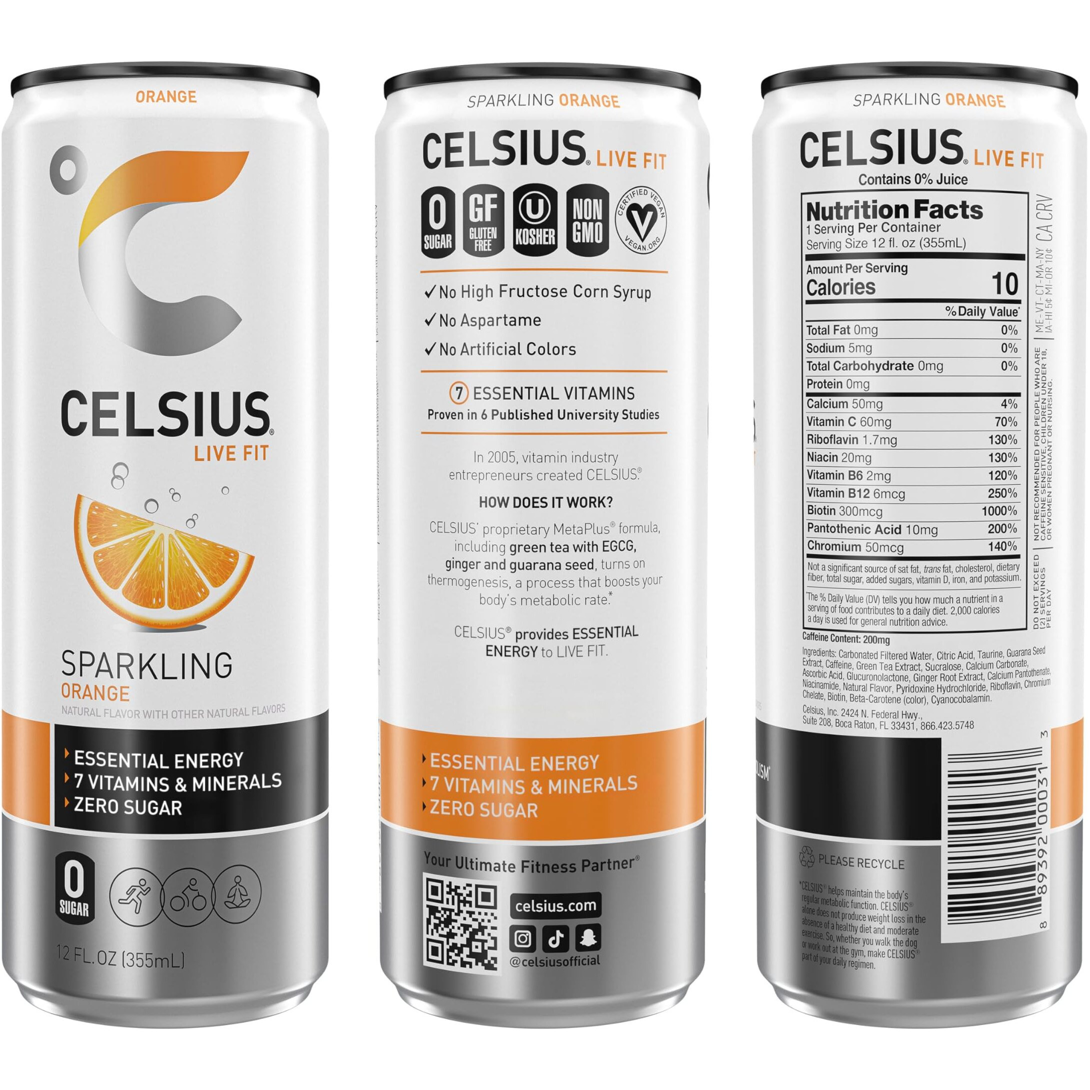 Celsius Sparkling Orange, Functional Essential Energy Drink 12 Fl Oz (Pack Of 12)