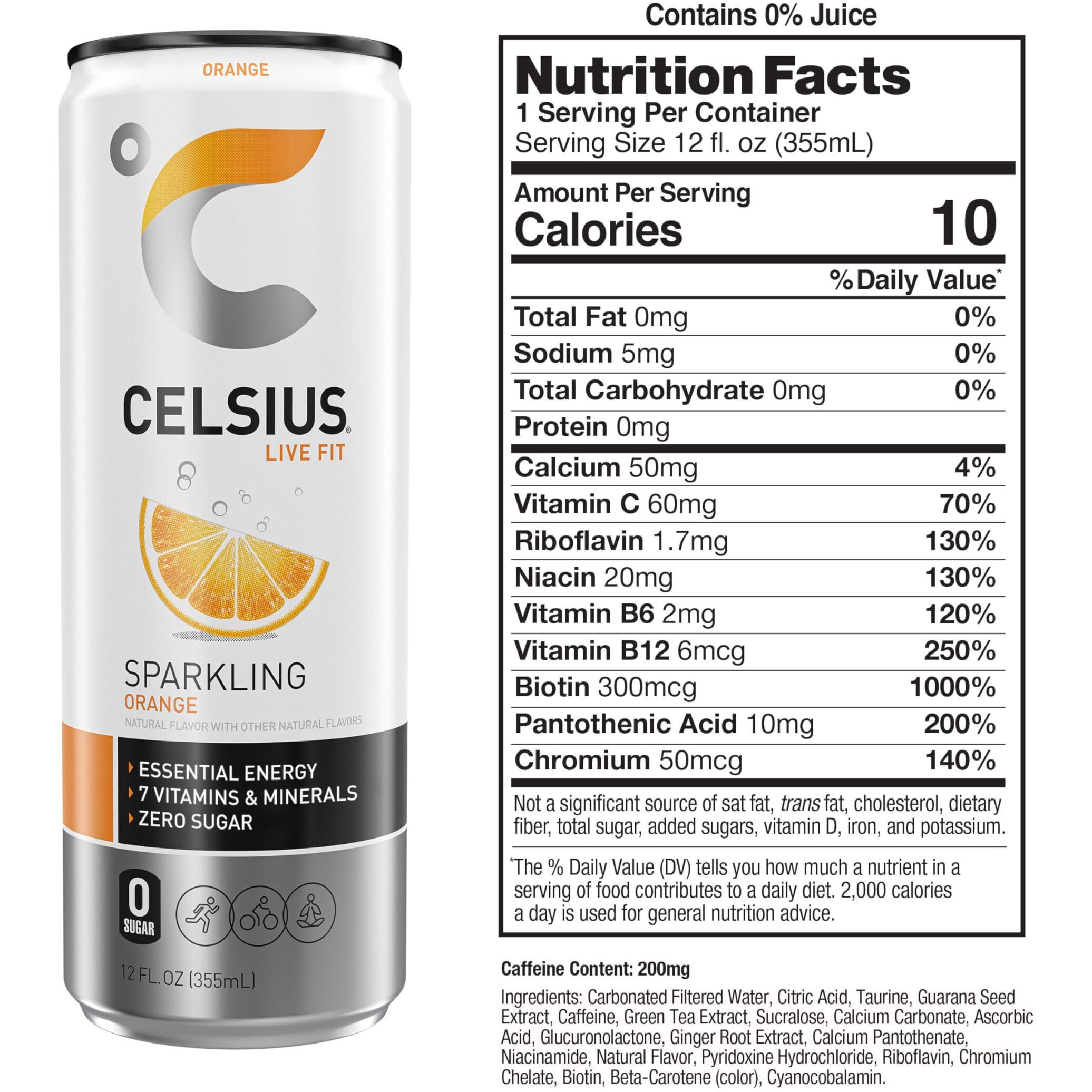 Celsius Sparkling Orange, Functional Essential Energy Drink 12 Fl Oz (Pack Of 12)