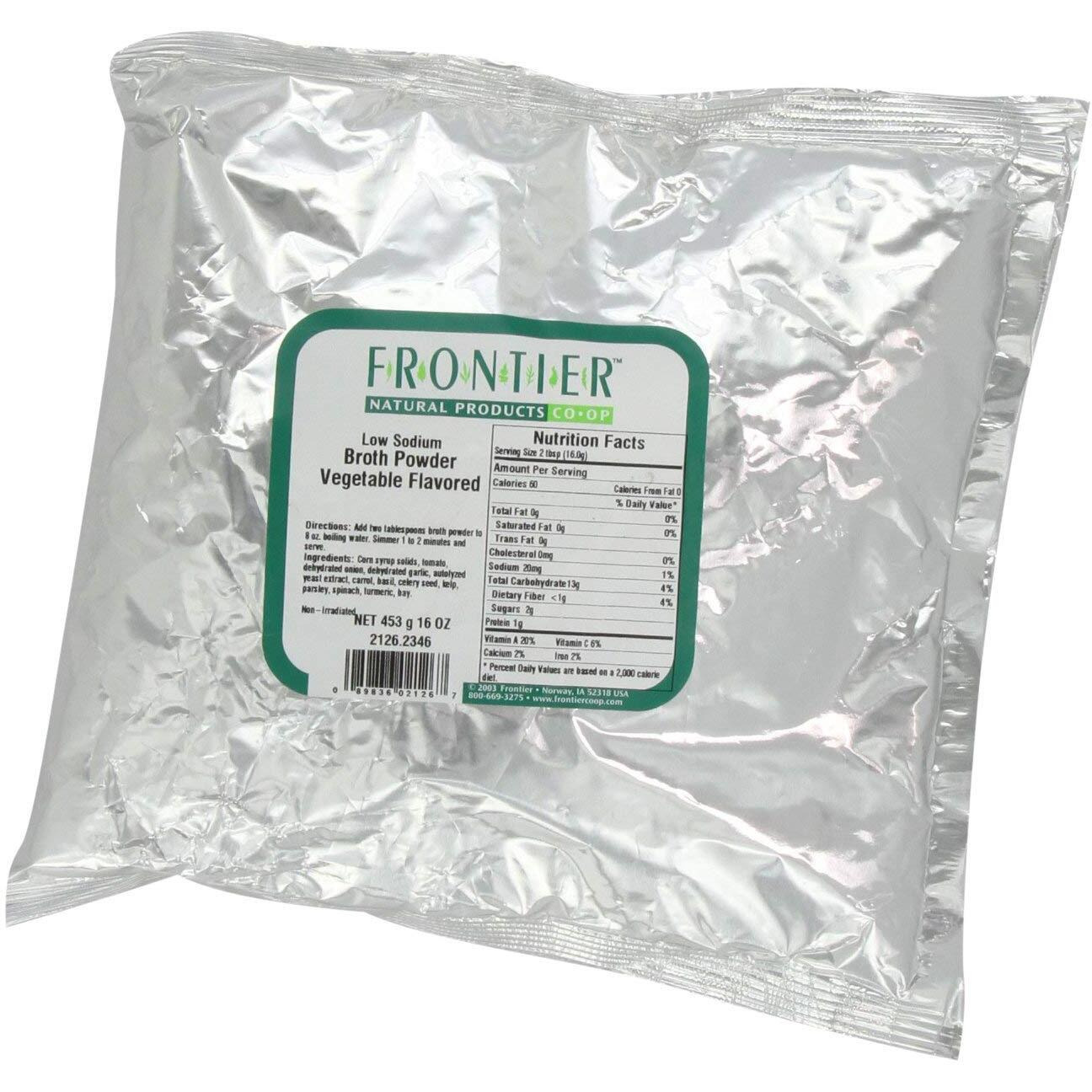 Frontier Co-Op Vegetable Flavored Broth Powder, 1-Pound Bulk, Low Sodium, Onion, Garlic, Carrot, Basil, Turmeric, Celery Seed