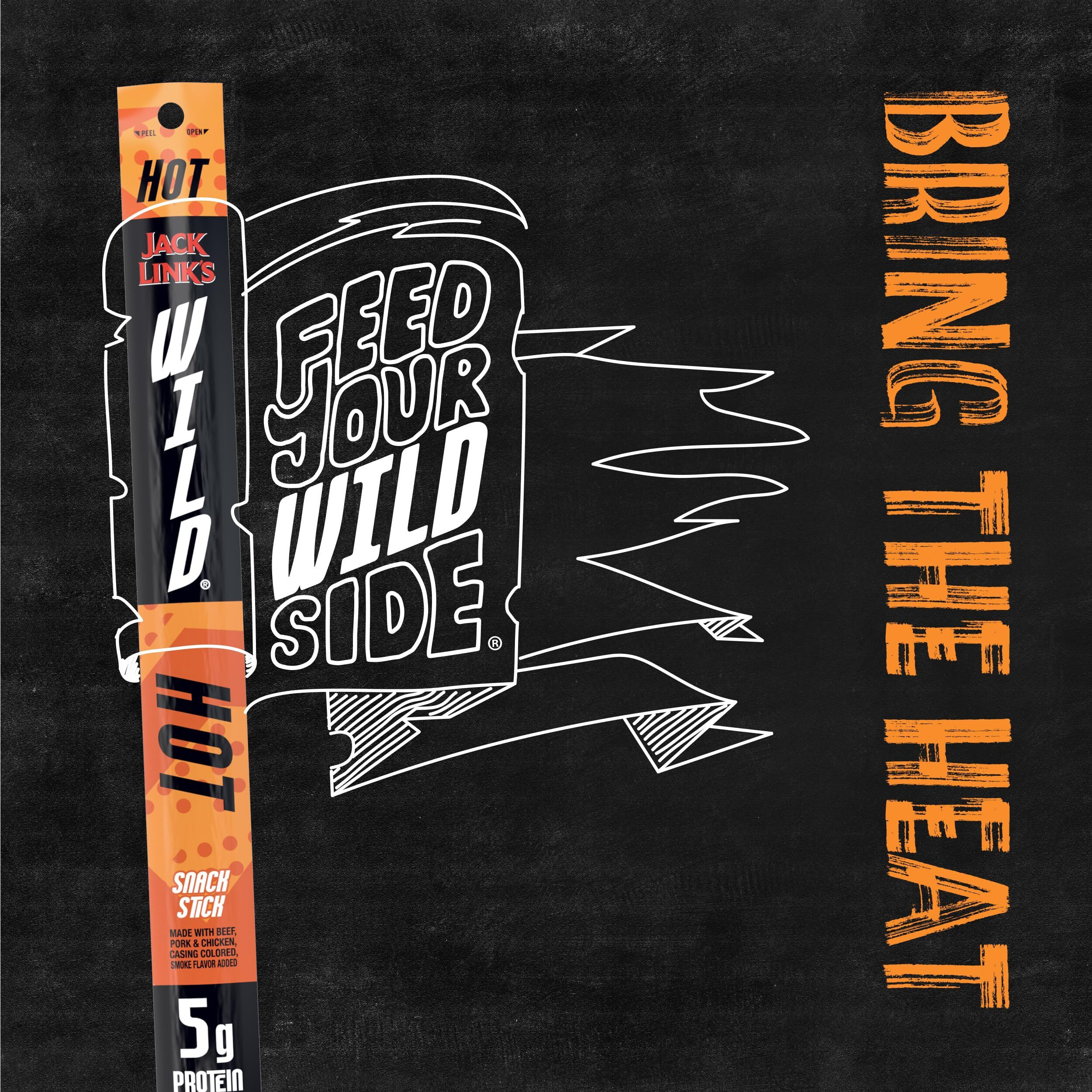 Jack Link's Wild Beef Sticks, Hot Spicy Meat Snack, Meat Stick With 6G Of Protein, Individually Wrapped Beef Snack Sticks, 1 Oz. (20 Count)