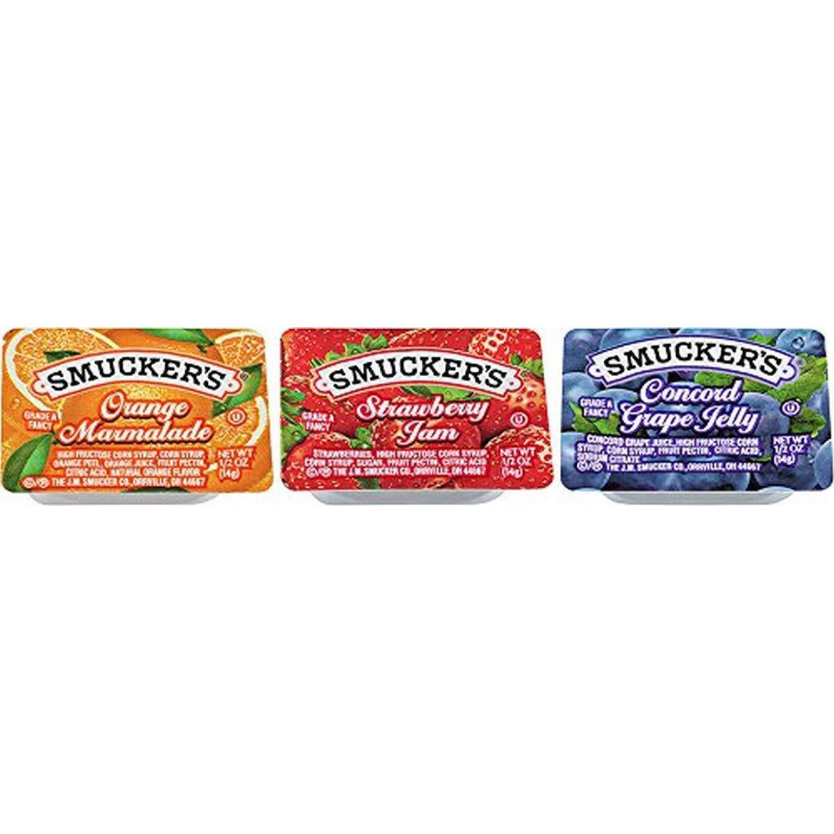 Smucker's Grape Jelly, Strawberry & Orange Marmalade, 200 Count