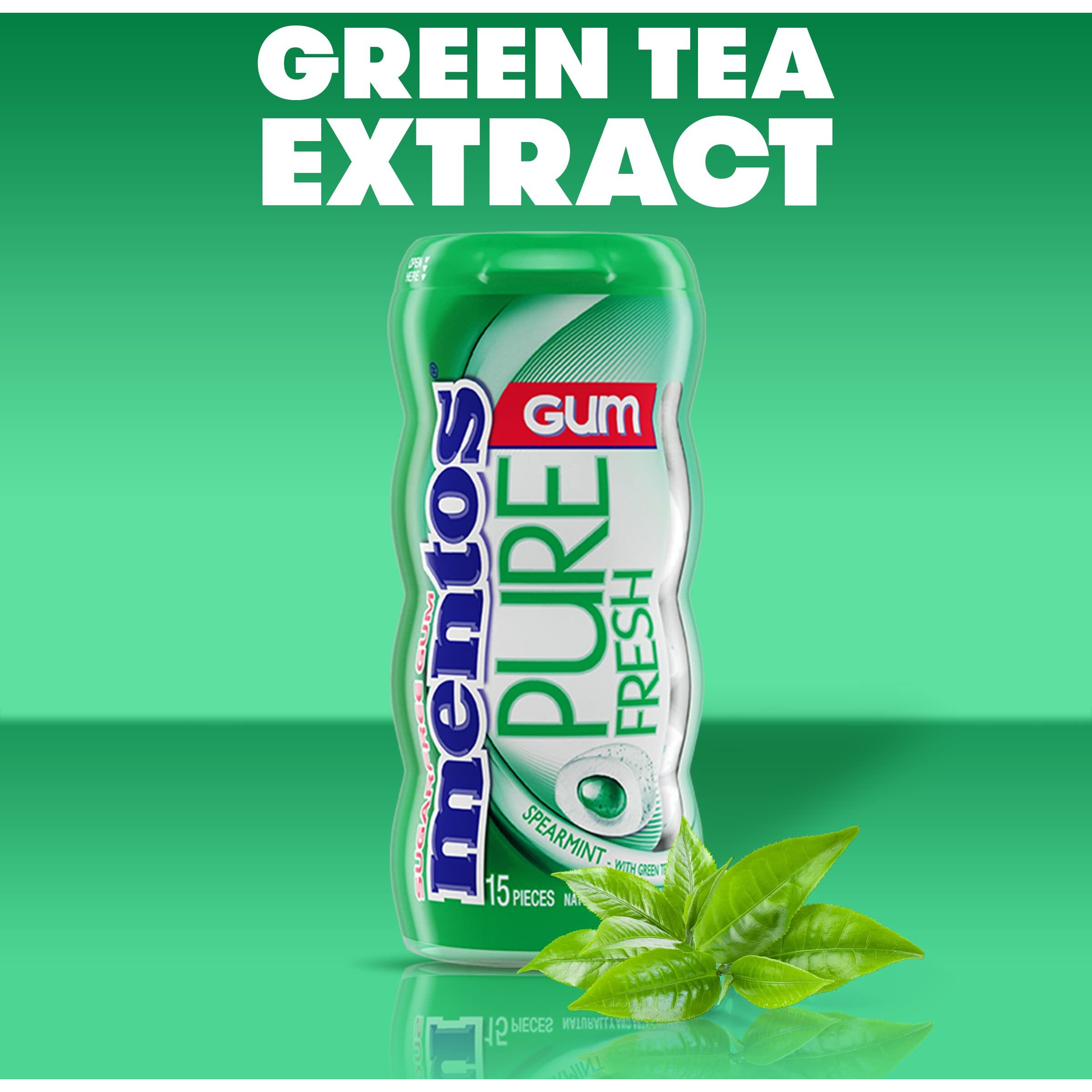Mentos Pure Fresh Sugar-Free Chewing Gum With Xylitol, Spearmint, 15 Piece Bottle (Bulk Pack Of 10)