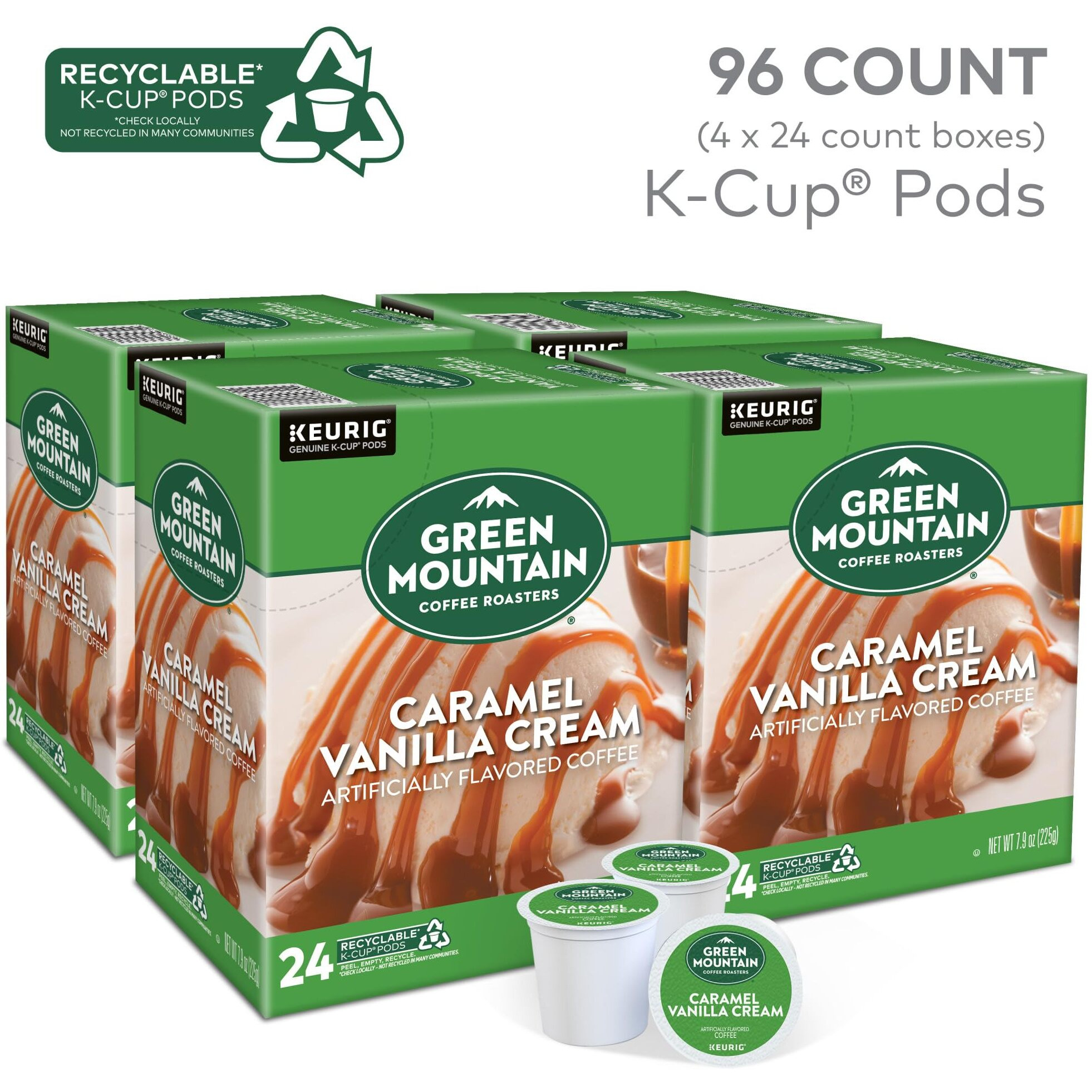 Green Mountain Coffee Roasters Caramel Vanilla Cream Coffee, Keurig Single-Serve K-Cup Pods, Light Roast, 96 Count (4 Packs Of 24)