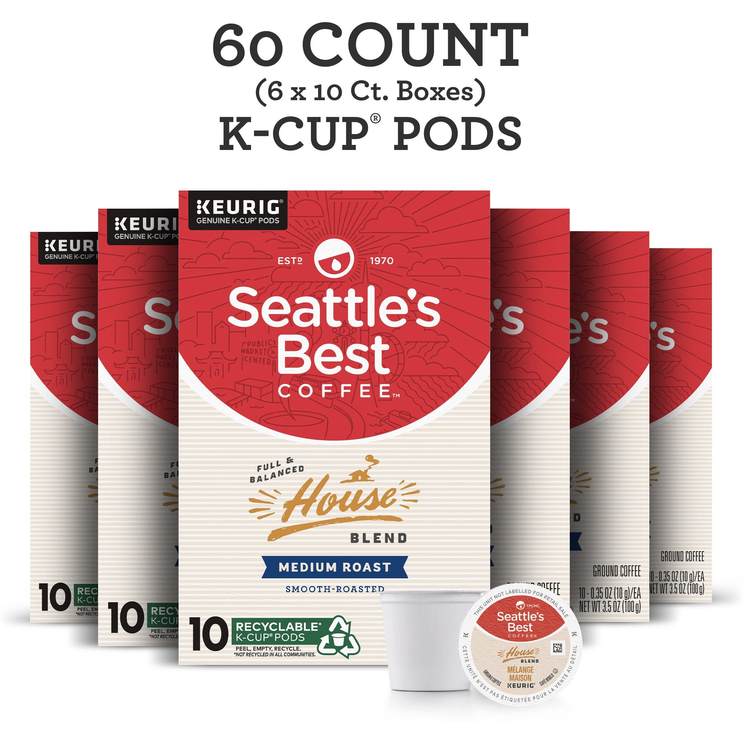 Seattle's Best Coffee House Blend Medium Roast Single Cup Coffee For Keurig Brewers, 10 Count (Pack Of 6)