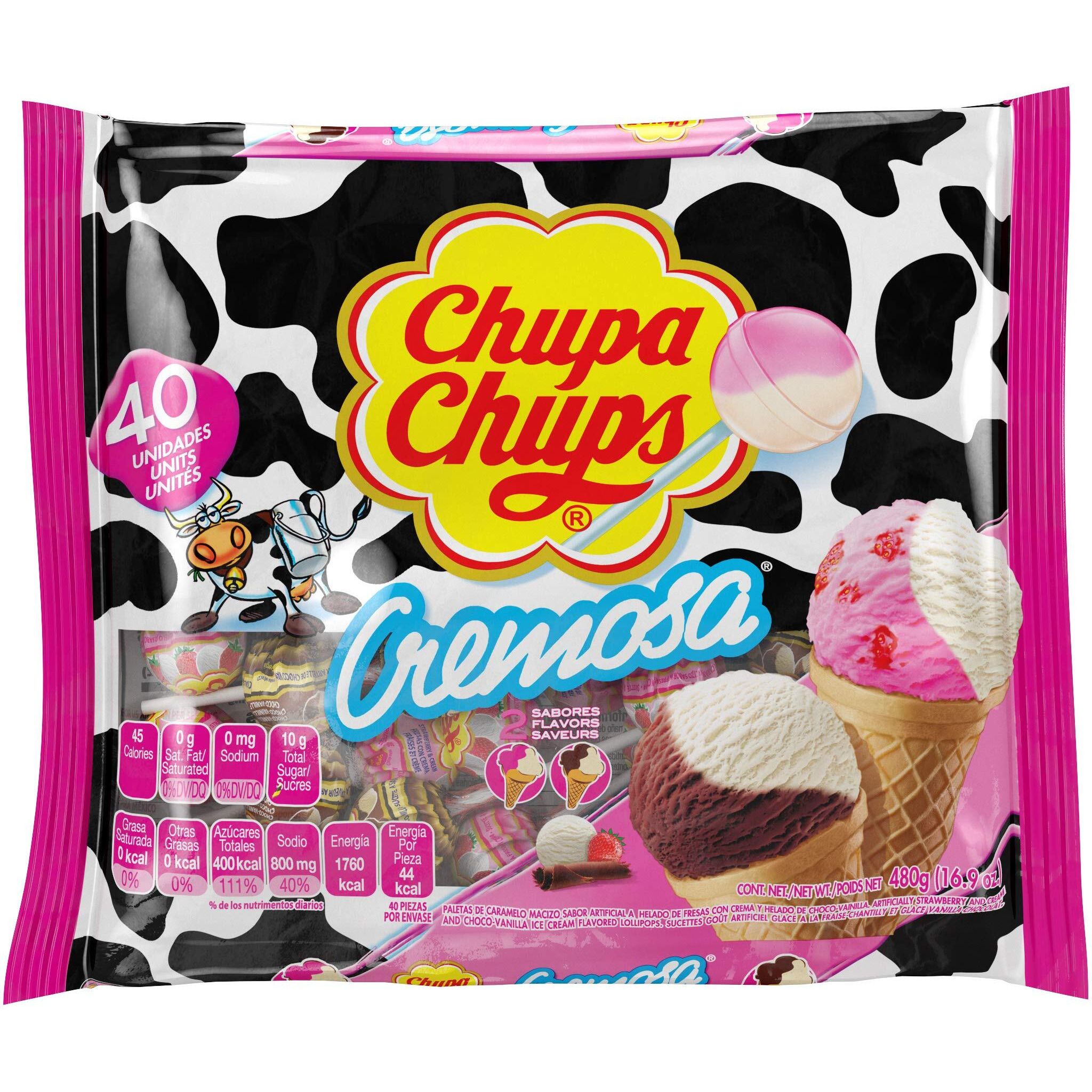 Chupa Chups Cremosa Lollipop Assortment, 2 Ice Cream Flavors, Individually Wrapped Candy For Kids, 16.9 Oz Bag (40 Suckers)