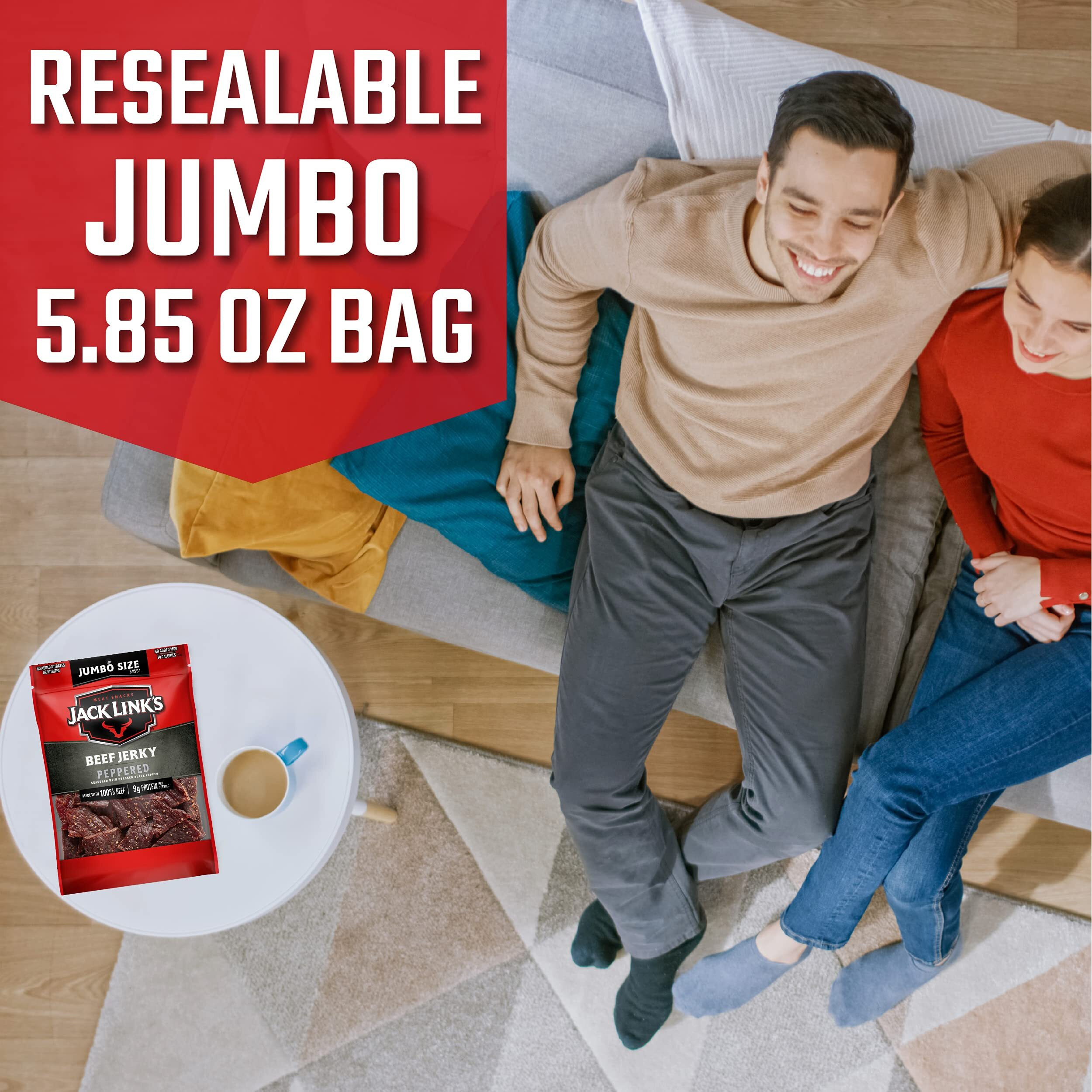 Jack Link's Beef Jerky, Peppered, Sharing Size Bag - Meat Snack With 9G Of Protein & 80 Calories, Made With Premium Beef, No Added Msg** Or Nitrates/Nitrites, 5.85Oz