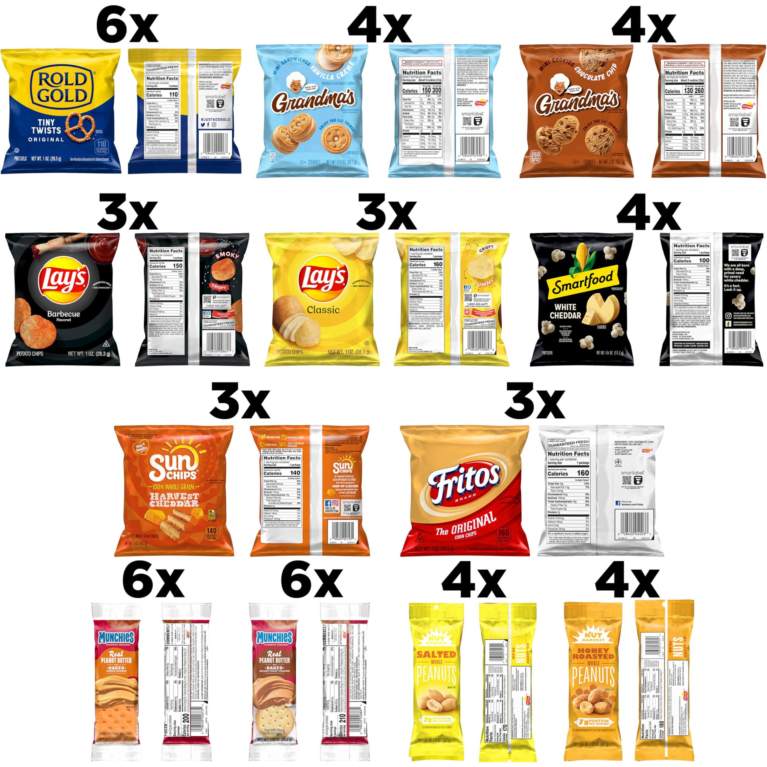 Frito Lay Sweet & Salty Snacks, Variety Mix Of Cookies, Crackers, Chips & Nuts, (Pack Of 50)