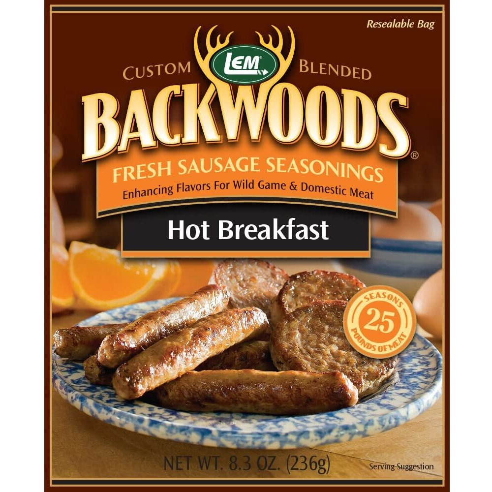 Lem Products Backwoods Hot Breakfast Fresh Sausage Seasoning, Ideal For Wild Game And Domestic Meat, Seasons Up To 25 Pounds Of Meat, 8.3 Ounce Packet