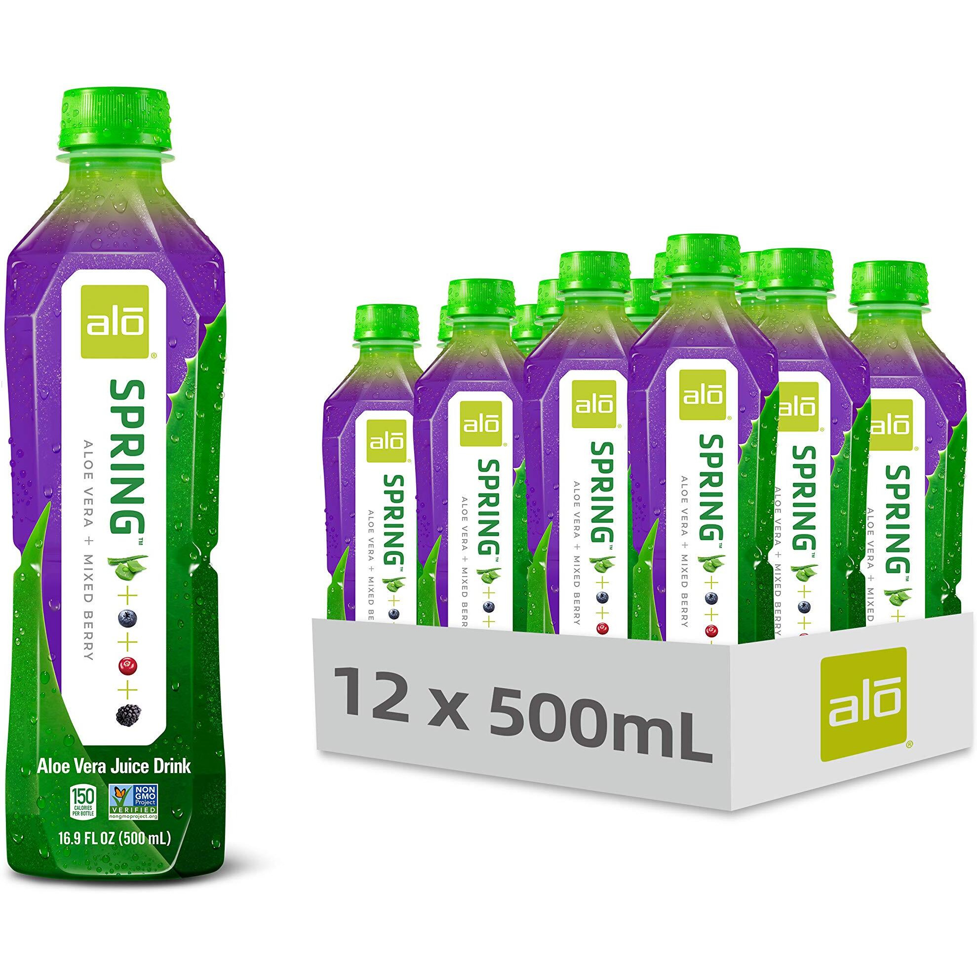 Alo Aloe Vera Juice Drink | Spring - Aloe Vera + Mixed Berry | 16.9 Fl Oz, Pack Of 12 | Plant-Based Drink With Real Aloe Pulp