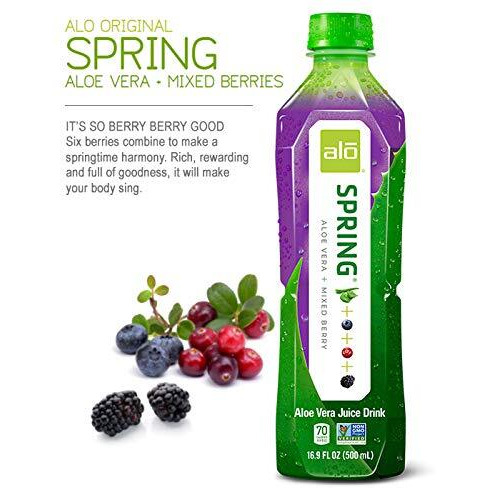 Alo Aloe Vera Juice Drink | Spring - Aloe Vera + Mixed Berry | 16.9 Fl Oz, Pack Of 12 | Plant-Based Drink With Real Aloe Pulp