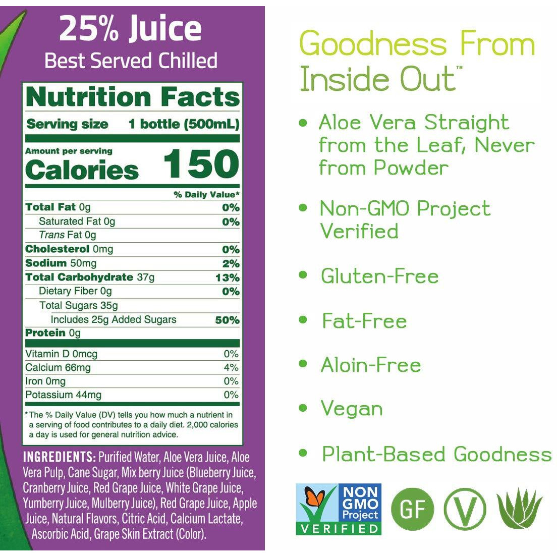 Alo Aloe Vera Juice Drink | Spring - Aloe Vera + Mixed Berry | 16.9 Fl Oz, Pack Of 12 | Plant-Based Drink With Real Aloe Pulp