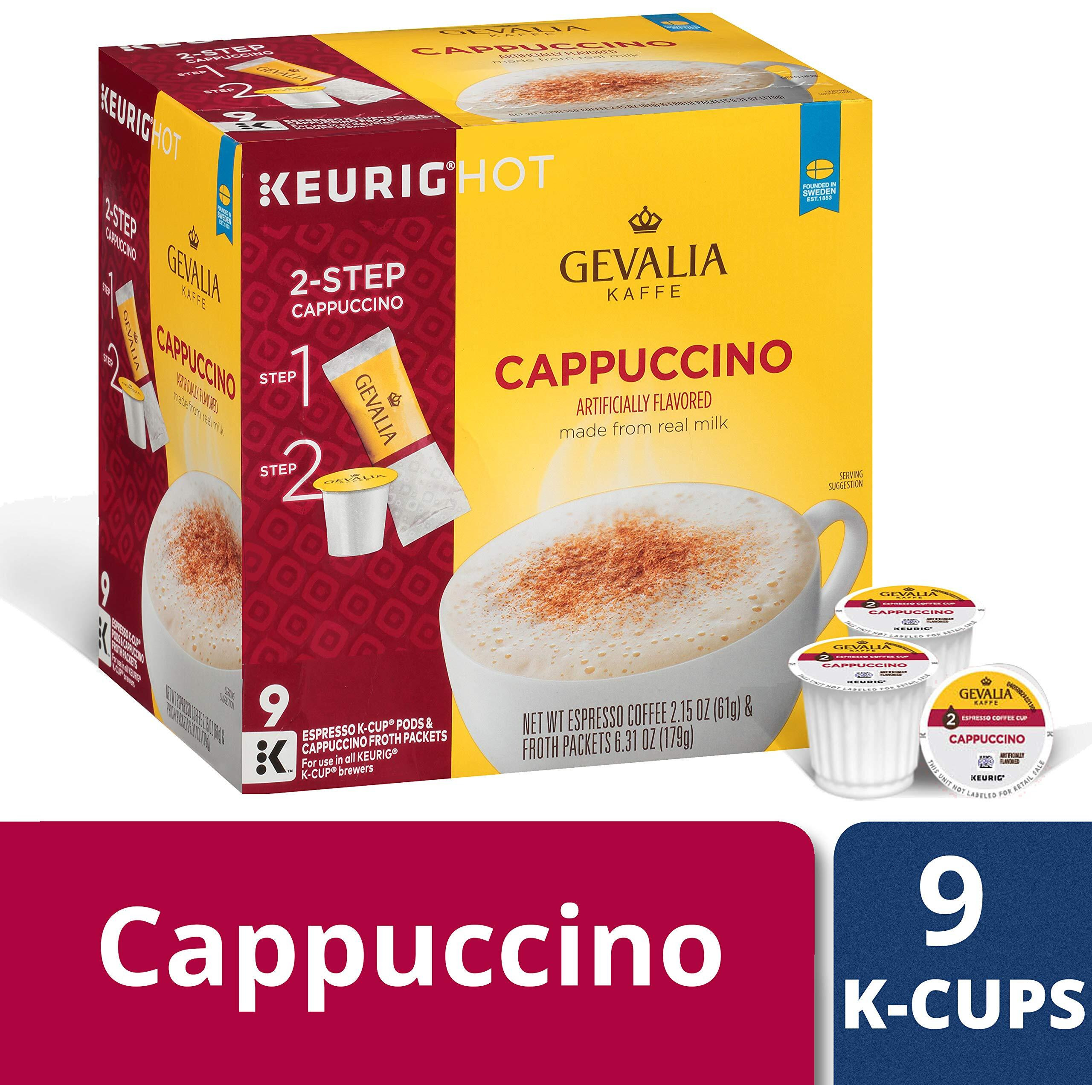 Gevalia Cappuccino Espresso K-Cup Coffee Pods (9 Pods And Froth Packets)