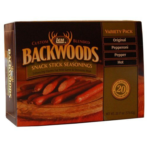 Lem Products Backwoods Snack Stick Seasonings Variety Pack, Includes Original, Hot, Pepper, And Pepperoni Flavors, Ideal For Wild Game And Domestic Meat, 20.17 Ounce Package With Pre-Measured Cure Packet Included