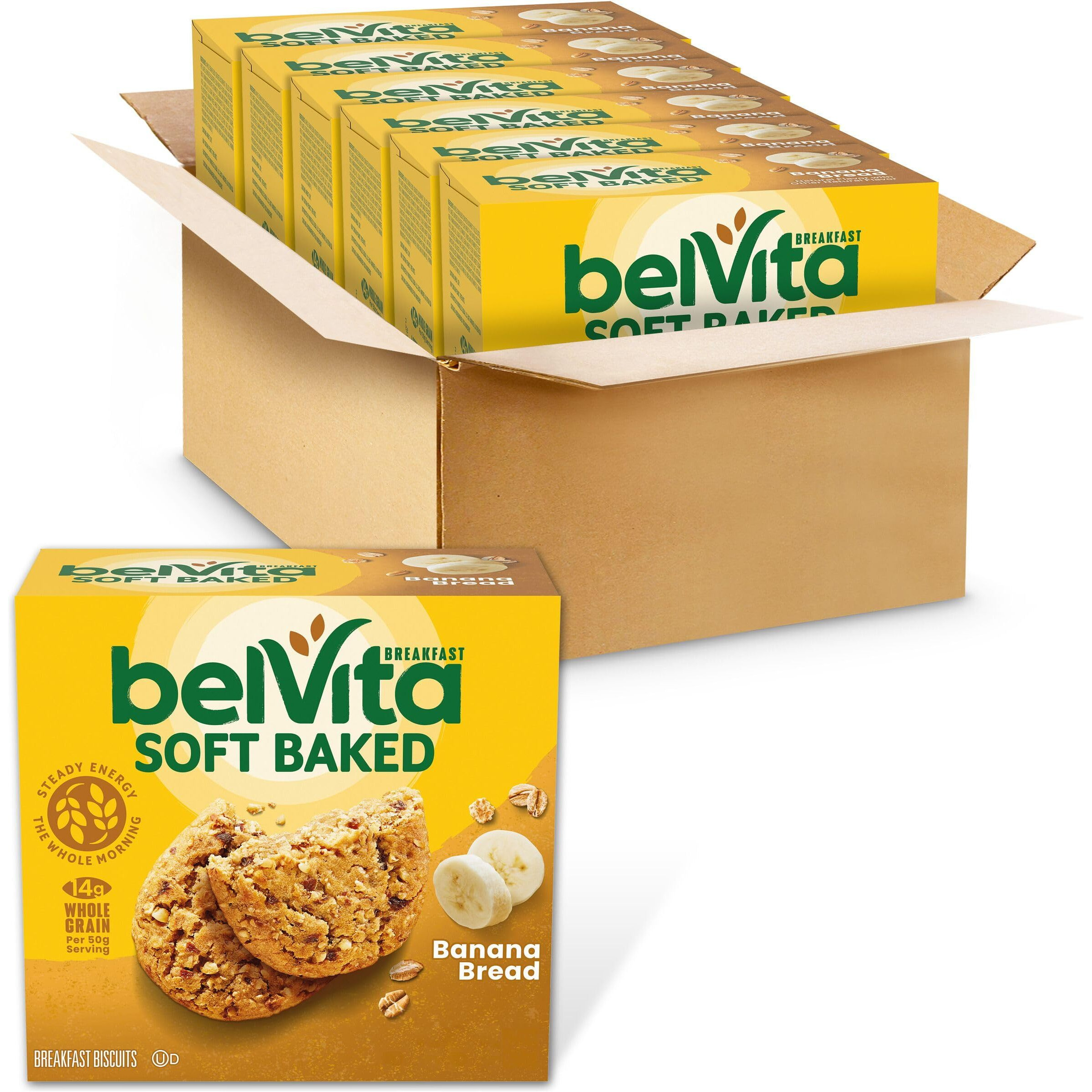 Belvita Soft Baked Banana Bread Breakfast Biscuits, 30 Total Packs, 6 Boxes (1 Biscuit Per Pack)
