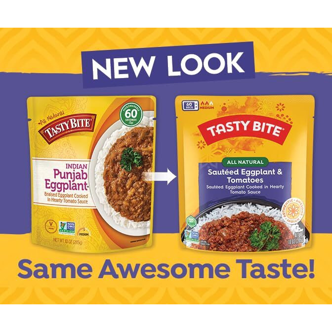 Tasty Bite Punjab Eggplant, 10 Ounce, Pack Of 6, Ready To Eat, Microwavable Entree, Vegan, Sweet & Spicy (Packaging May Vary)