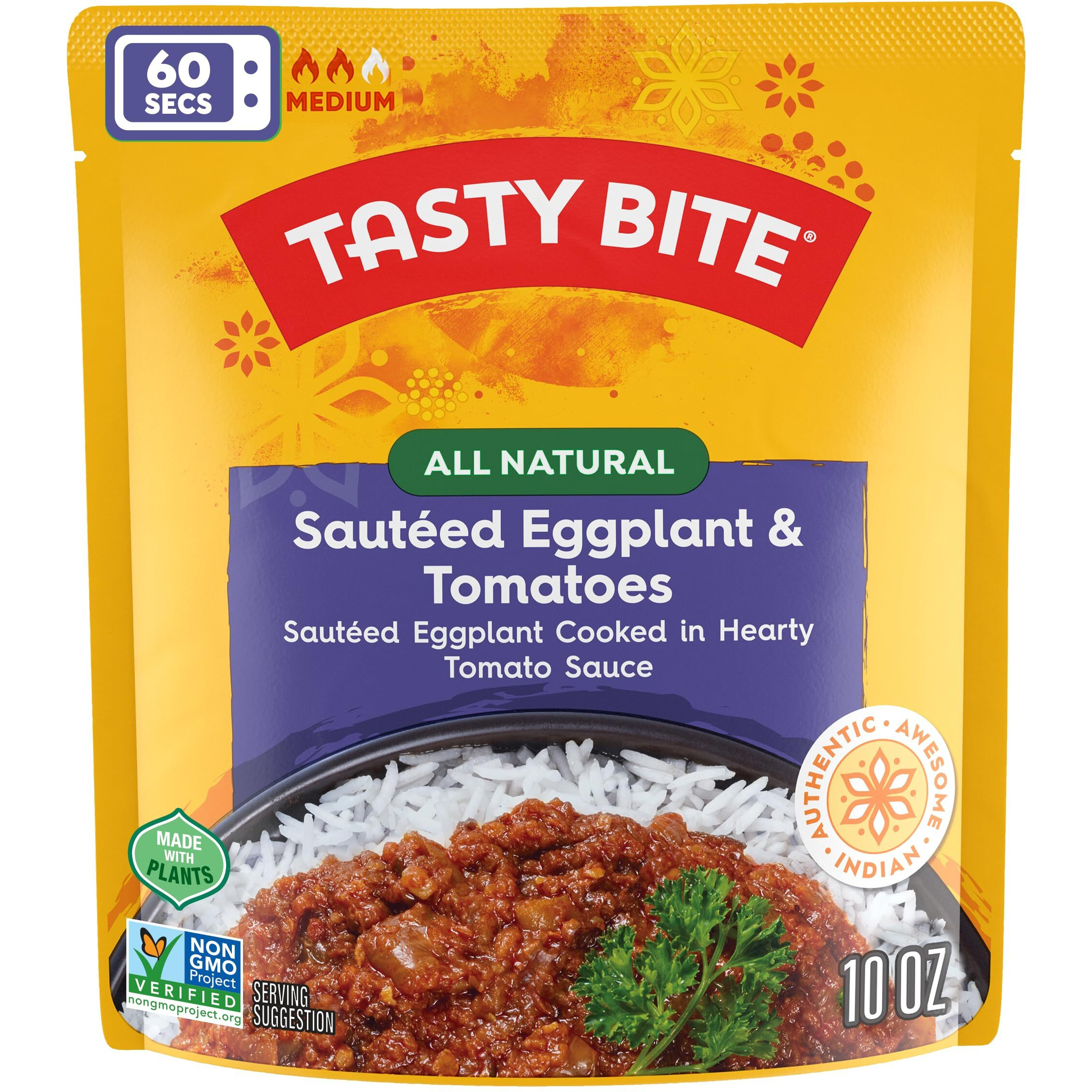 Tasty Bite Punjab Eggplant, 10 Ounce, Pack Of 6, Ready To Eat, Microwavable Entree, Vegan, Sweet & Spicy (Packaging May Vary)