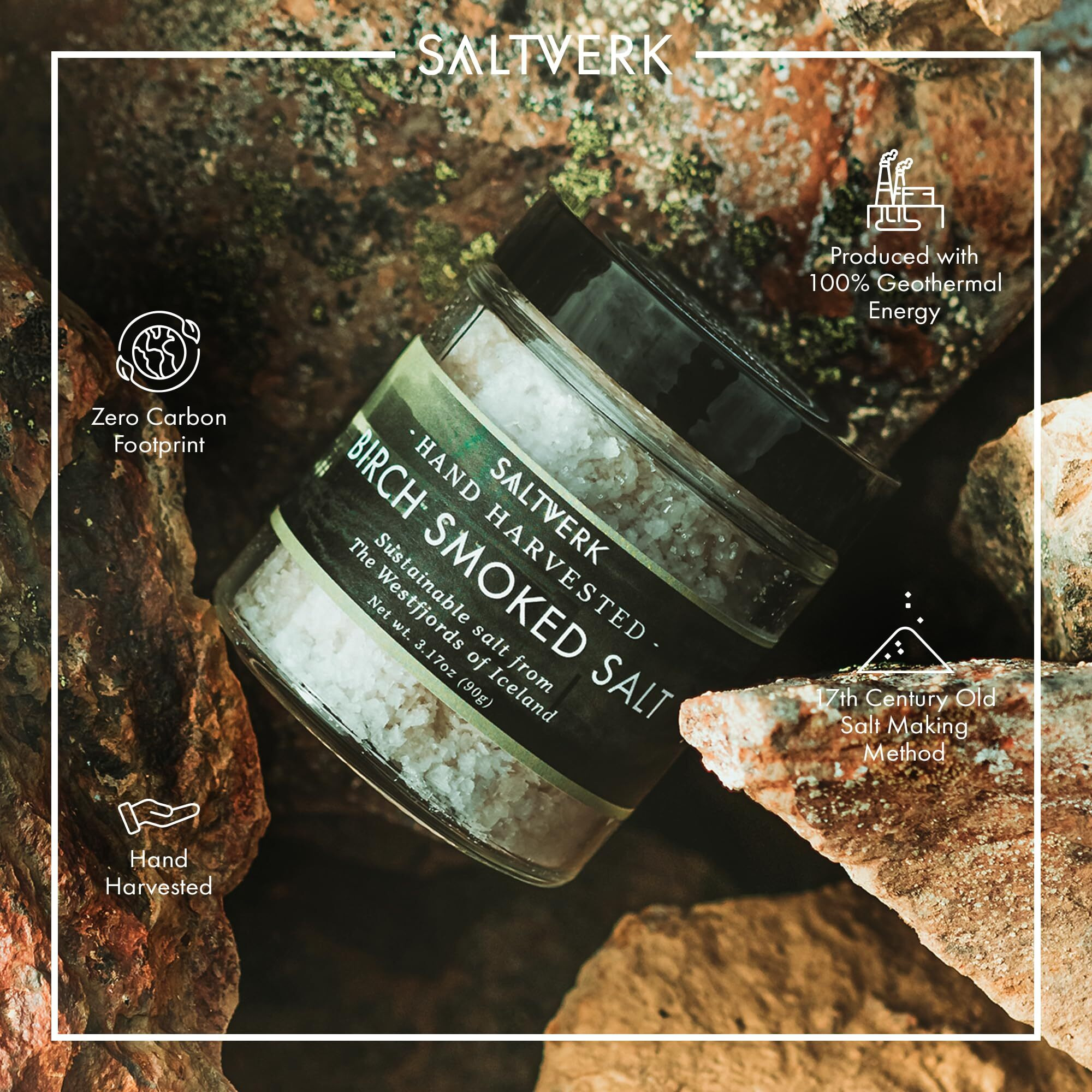 Saltverk Birch Smoked Sea Salt - 3.17 Ounces Jar - Hand Harvested Gourmet - Sustainably Made