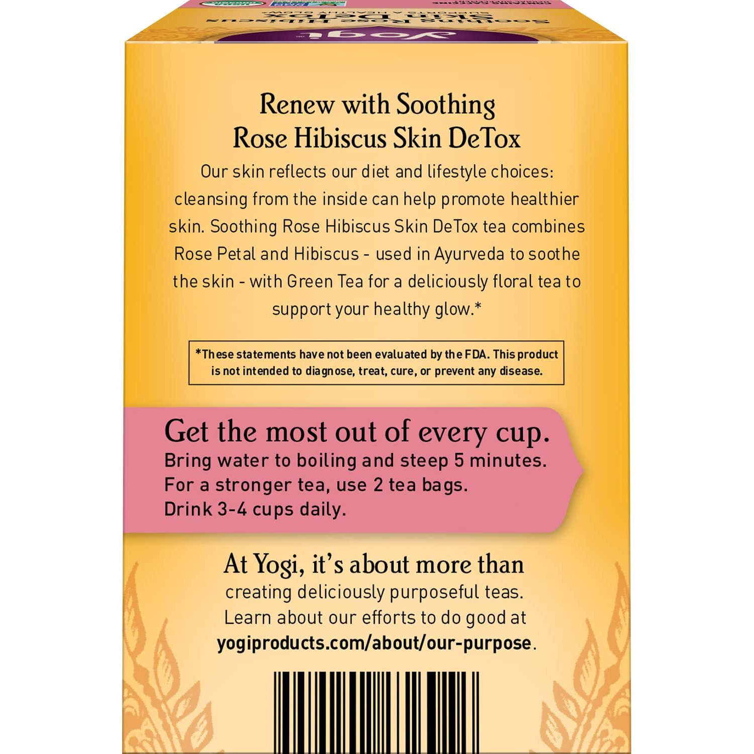 Yogi Tea Soothing Rose Hibiscus Skin Detox Tea - 16 Tea Bags Per Pack (6 Packs) - Organic Detox Tea To Support Skin Health - Includes Green Tea Leaf, Rose Petal, Honeybush Leaf, Hibiscus & More