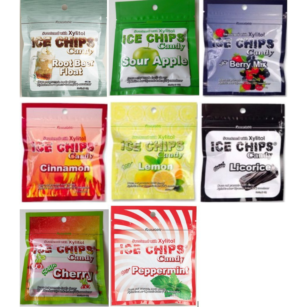 Ice Chips Xylitol Candy In Resealable Pouch (1 Oz) 8 Pack Assortment