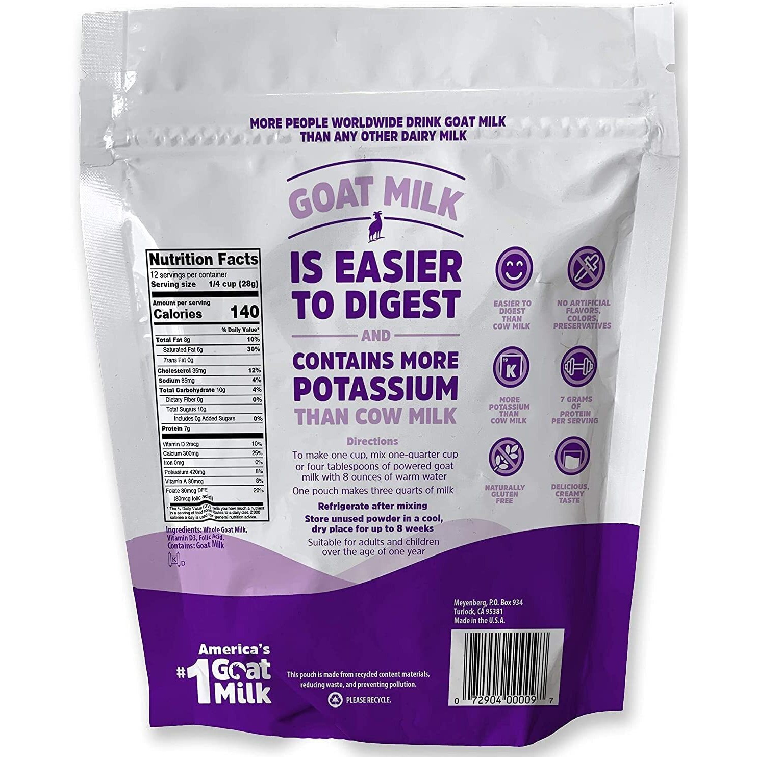 Meyenberg Whole Powdered Goat Milk, Gluten Free, Vitamin D, 12 Oz (Pack Of 1)