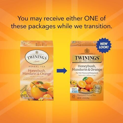 Twinings Honeybush, Mandarin & Orange Herbal Tea, 20 Count (Pack Of 6), Individually Wrapped Tea Bags, Naturally Caffeine Free, Enjoy Hot Or Iced