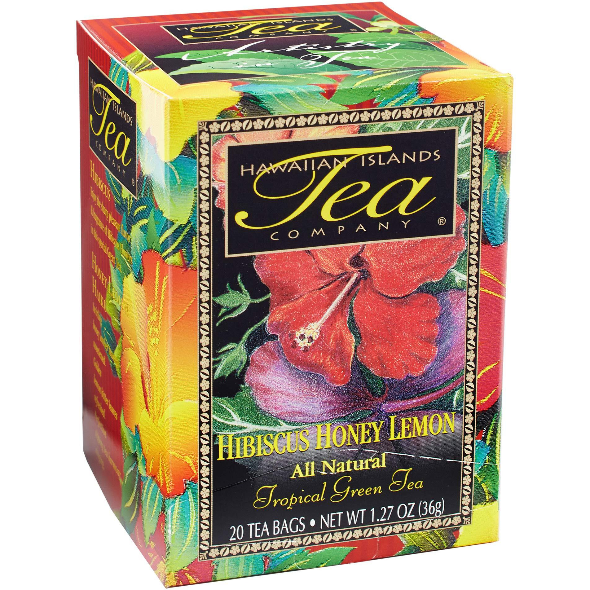 Hawaiian Islands Tea Company Hibiscus Honey Lemon Tropical Green Tea, All Natural - 20 Teabags (1 Box)