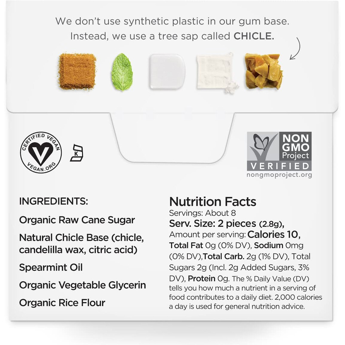 Simply Gum | Spearmint | Plant- Based Chewing Gum | Pack Of Six (90 Pieces Total) | Synthetic Plastic Free + Aspartame Free + Non Gmo