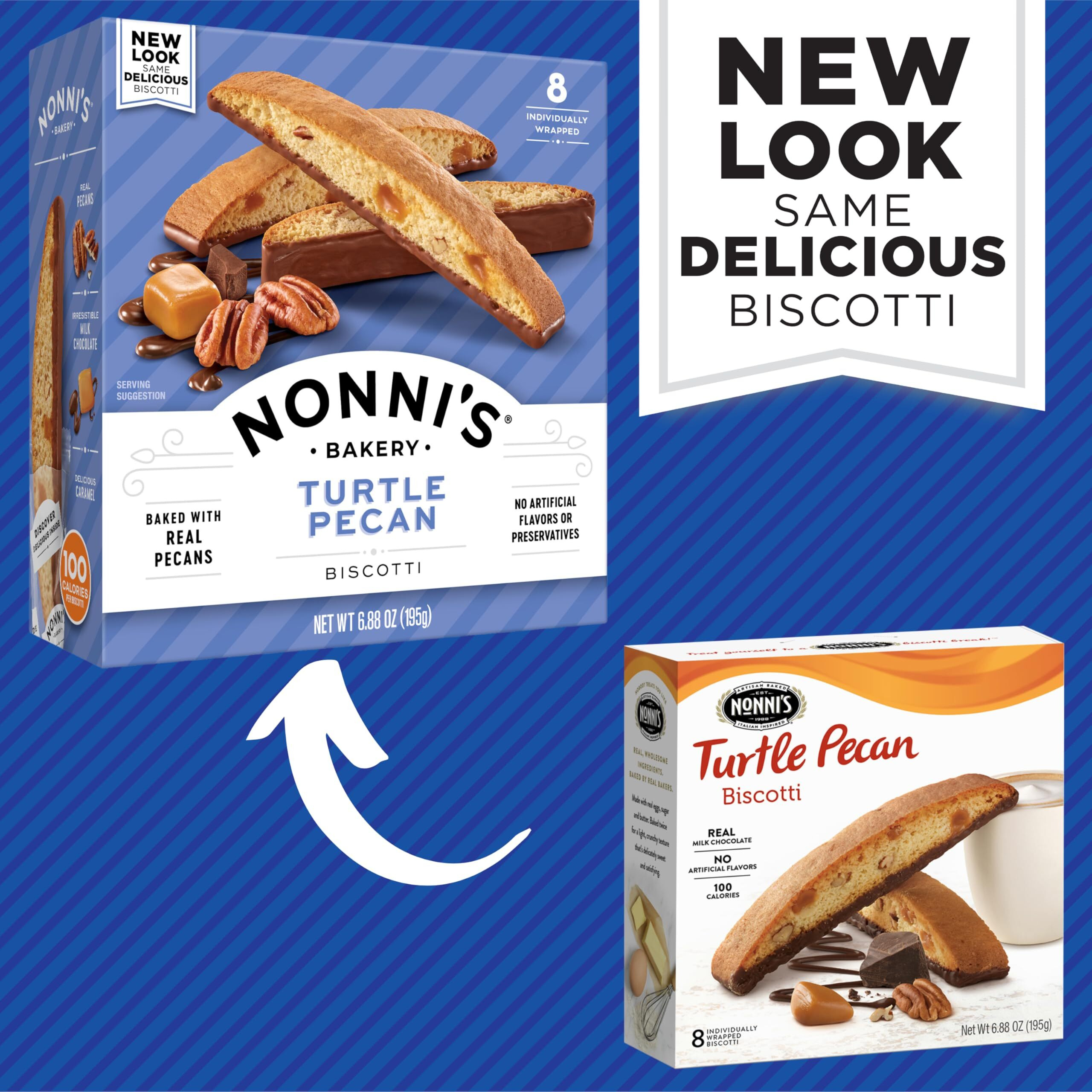 Nonni's Turtle Pecan Biscotti Italian Cookies - Caramel Pecan Cookies Dipped In Milk Chocolate - Pecan Biscotti Individually Wrapped Cookies - All Natural Ingredients - Kosher - 6.88 Oz (6 Boxes)