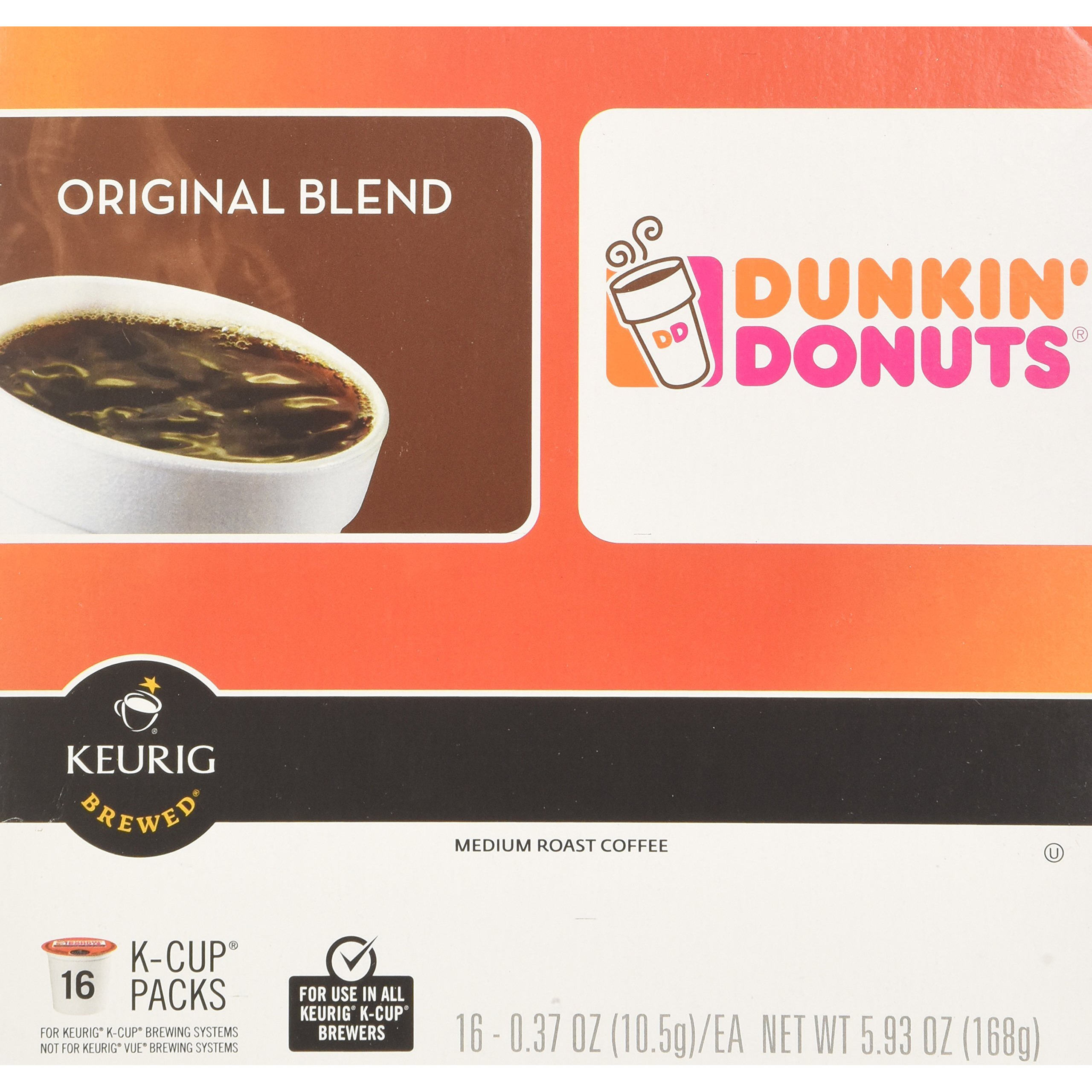 Dunkin Donuts Original Flavor Coffee K-Cups For Keurig K Cup Brewers, 32 Count (Packaging May Vary)