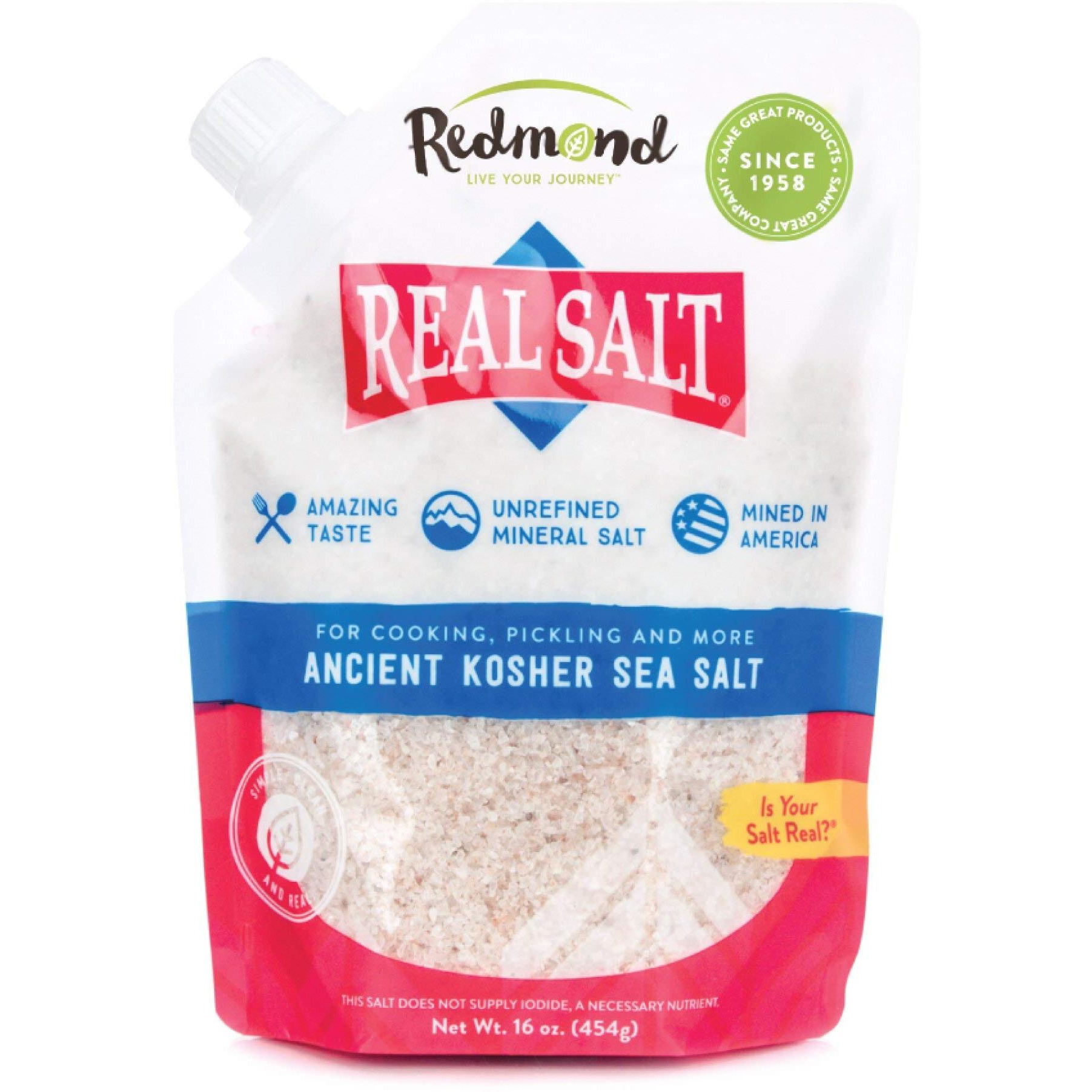 Redmond Real Sea Salt - Natural Unrefined Gluten Free Kosher, 16 Ounce Pouch (1 Pack)
