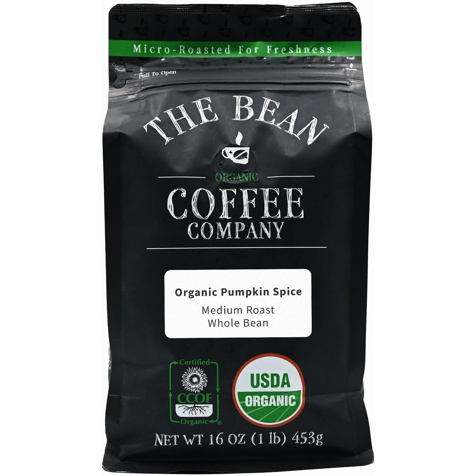 The Bean Organic Coffee Company Pumpkin Spice, Medium Roast, Whole Bean Coffee, 16-Ounce Bag