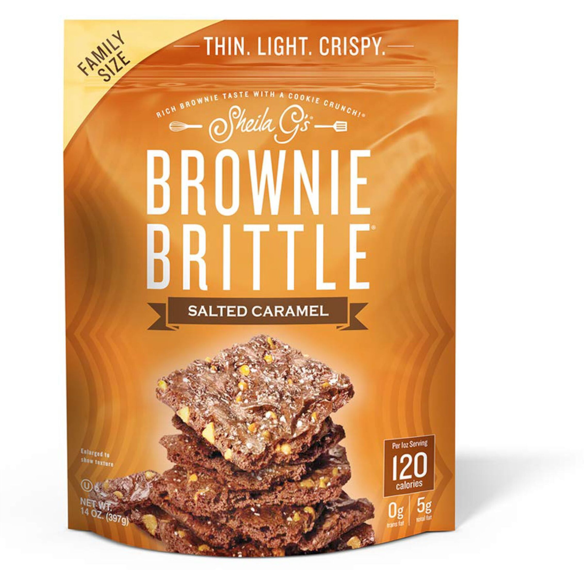 Sheila G's Brownie Brittle - Salted Caramel Thin And Crispy Sweet Snacks, Family Size (Pack Of 1, 14 Oz), Rich Gourmet Brownie Bites Dessert