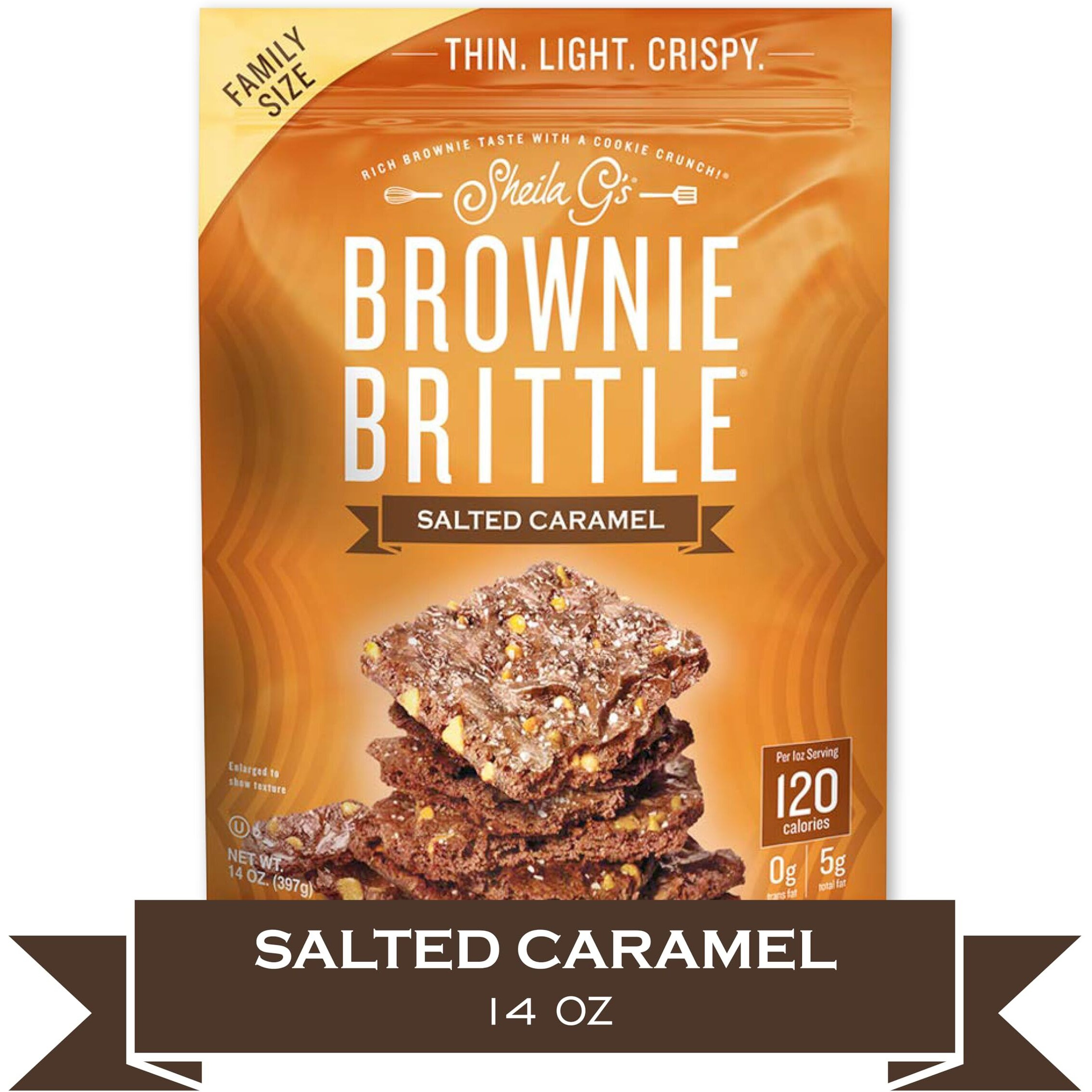 Sheila G's Brownie Brittle - Salted Caramel Thin And Crispy Sweet Snacks, Family Size (Pack Of 1, 14 Oz), Rich Gourmet Brownie Bites Dessert