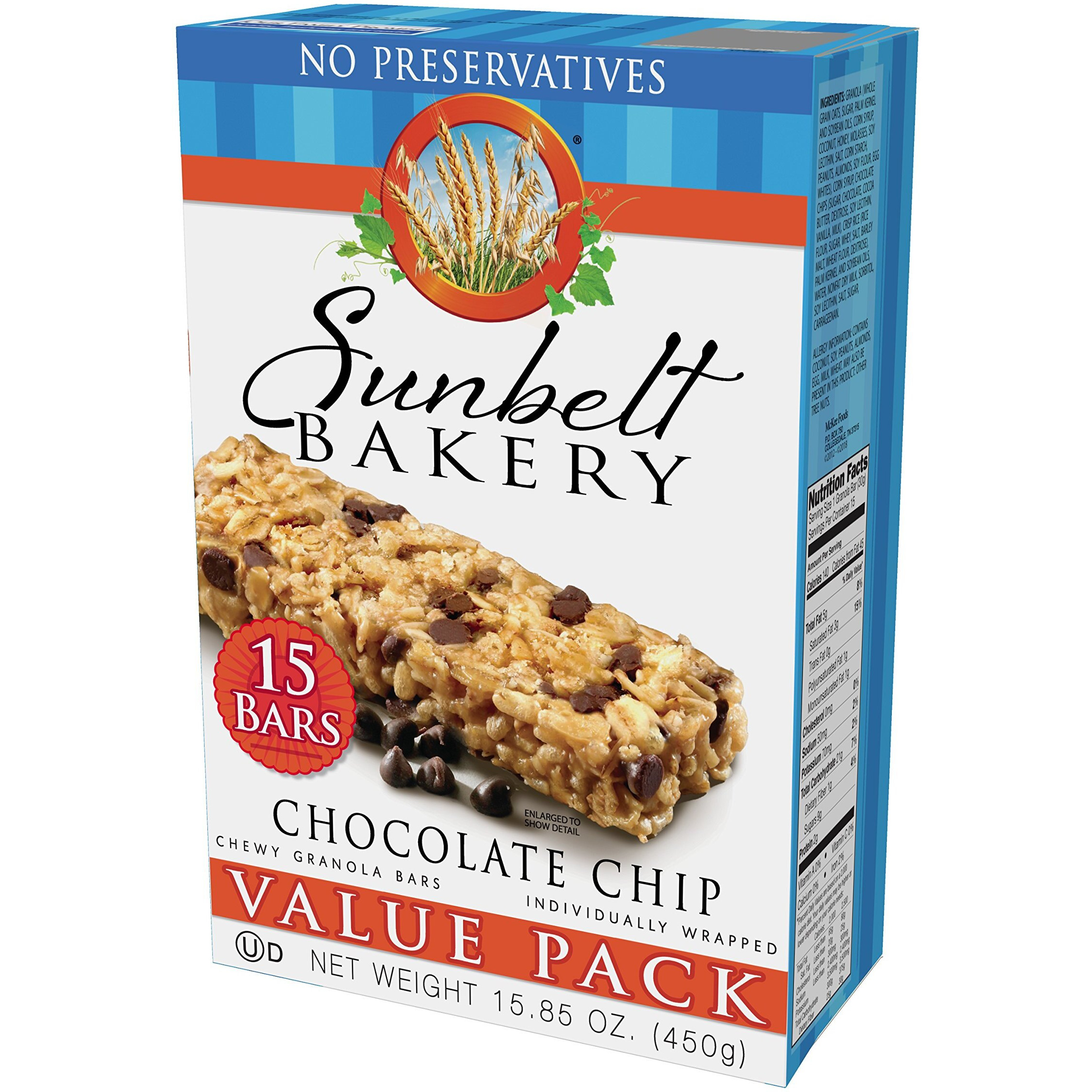Sunbelt Bakery Chocolate Chip Chewy Granola Bars, Value Pack, 1.1 Oz, 30 Count (2 Boxes)