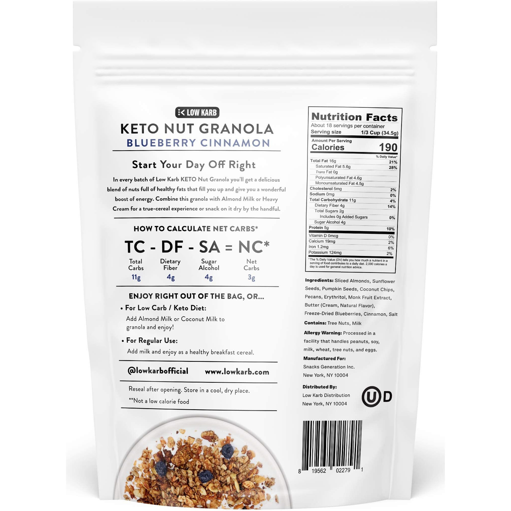 Low Karb Nutrail, Keto Blueberry Nut Granola Healthy Breakfast Cereal, Low Carb Snacks & Food, Almonds, Pecans, Coconut And More, 2G Net Carbs, 1.37 Lb, 22 Oz