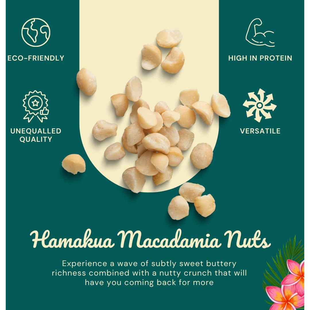 Hamakua Macadamia Nuts - Sweet Glazed Butter Rum - Hawaiian Grown Flavored Dry Roasted Half And Whole Macadamias - Natural Eco-Friendly Large Macadamia Nuts