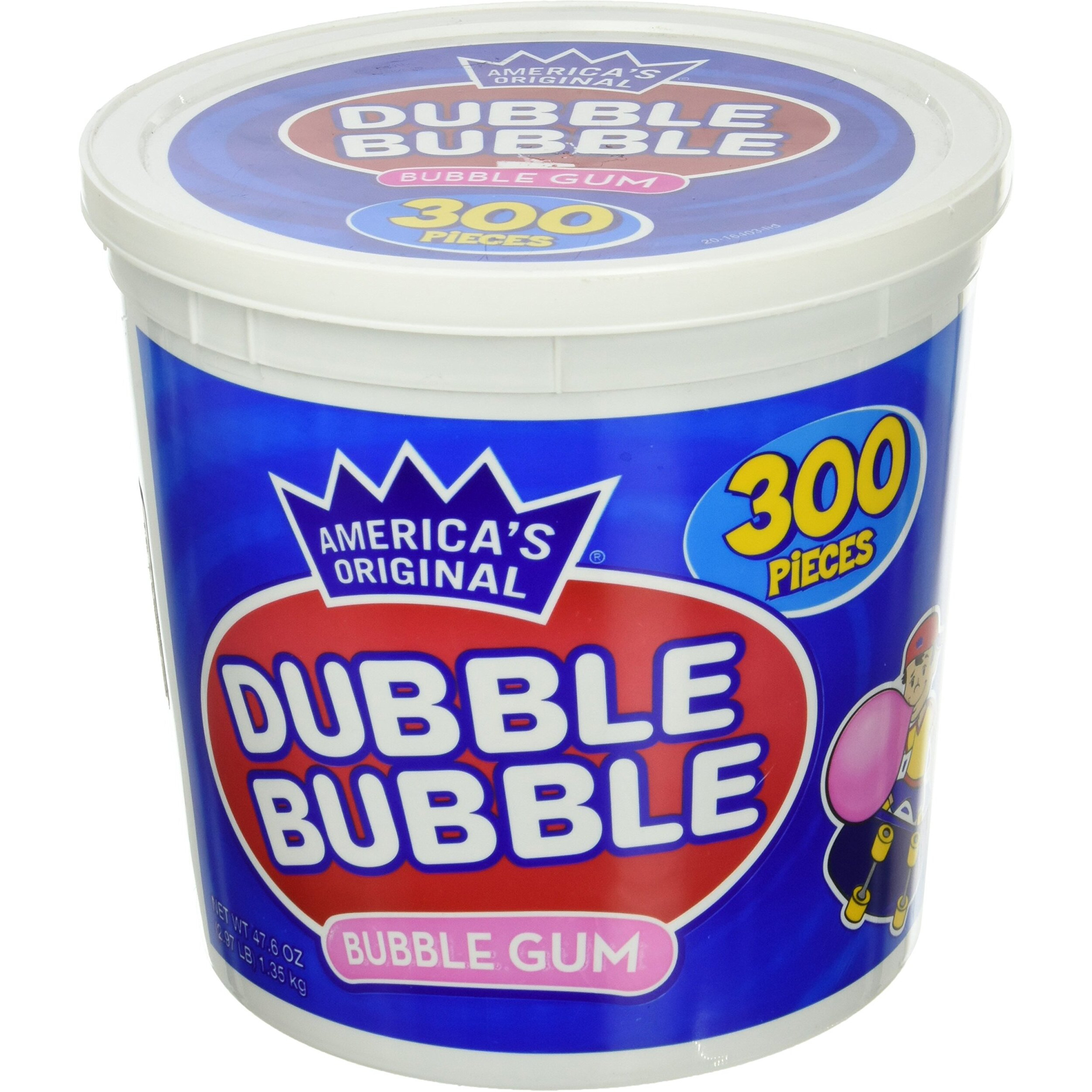 America's Original Dubble Bubble Bubble Gum 47.6 Ounce Value Tub 300 Individually Wrapped Pieces