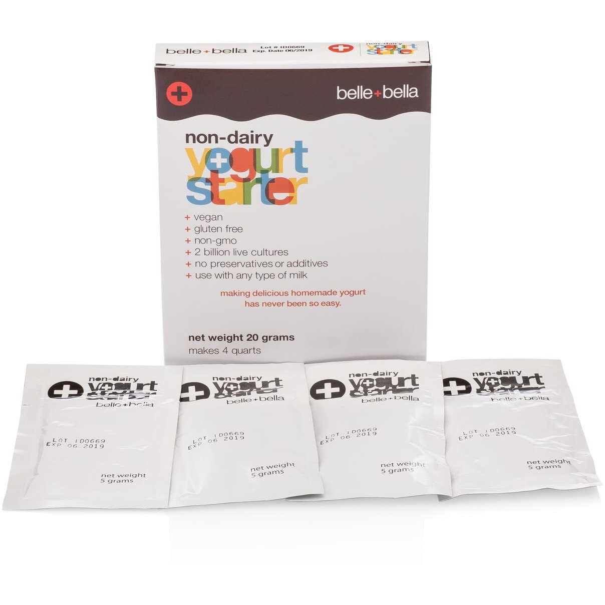Vegan Plant Based With Live And Active Probiotics Makes 4 Quarts, Non-Dairy, Non-Gmo, Gluten Free, No Sugar Added Yogurt Starter By Belle + Bella