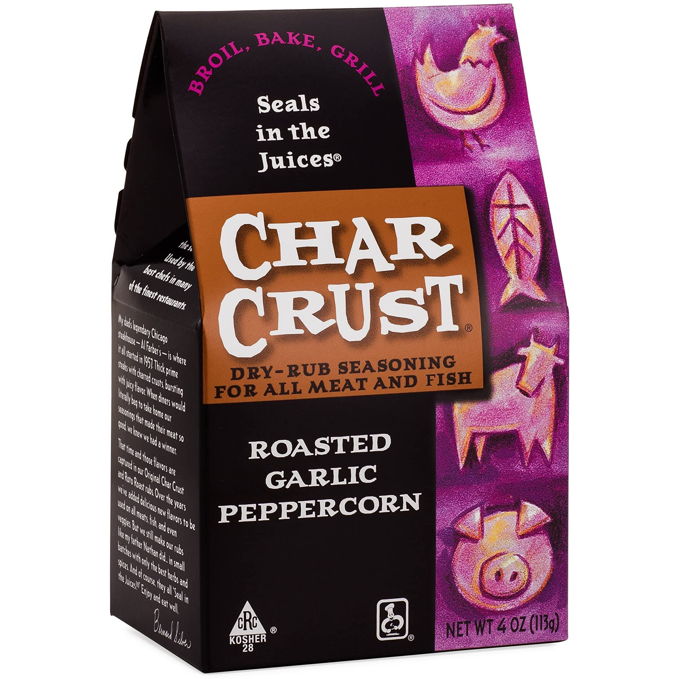 Char Crust Dry-Rub Seasoning, Roasted Garlic Peppercorn, 4-Ounce Boxes (Pack Of 6)