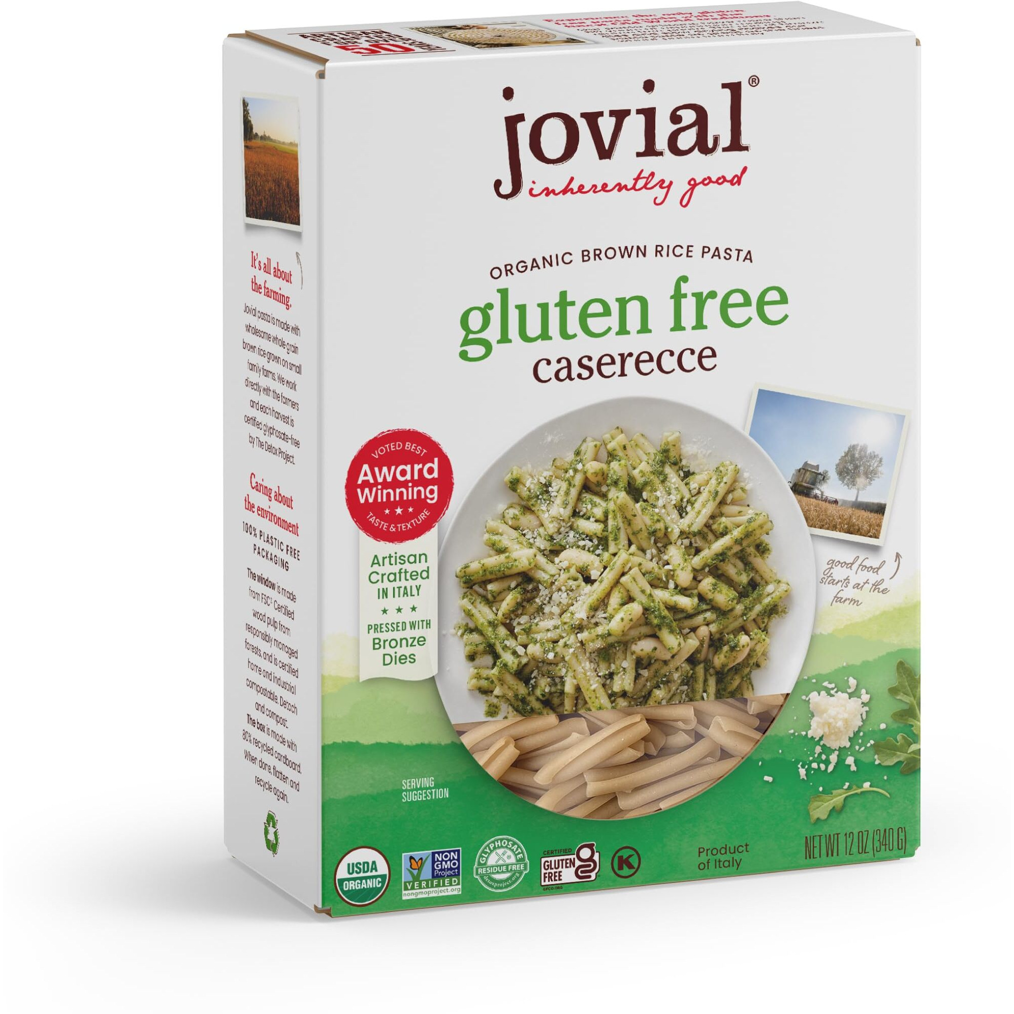 Jovial Whole Grain Brown Rice Caserecce Pasta - Pasta Caserecce, Caserecce Pasta, Whole Grain Pasta, Organic Pasta, Gluten Free, Dairy Free, Brown Rice Pasta, Made In Italy - 12 Oz, 12 Pack