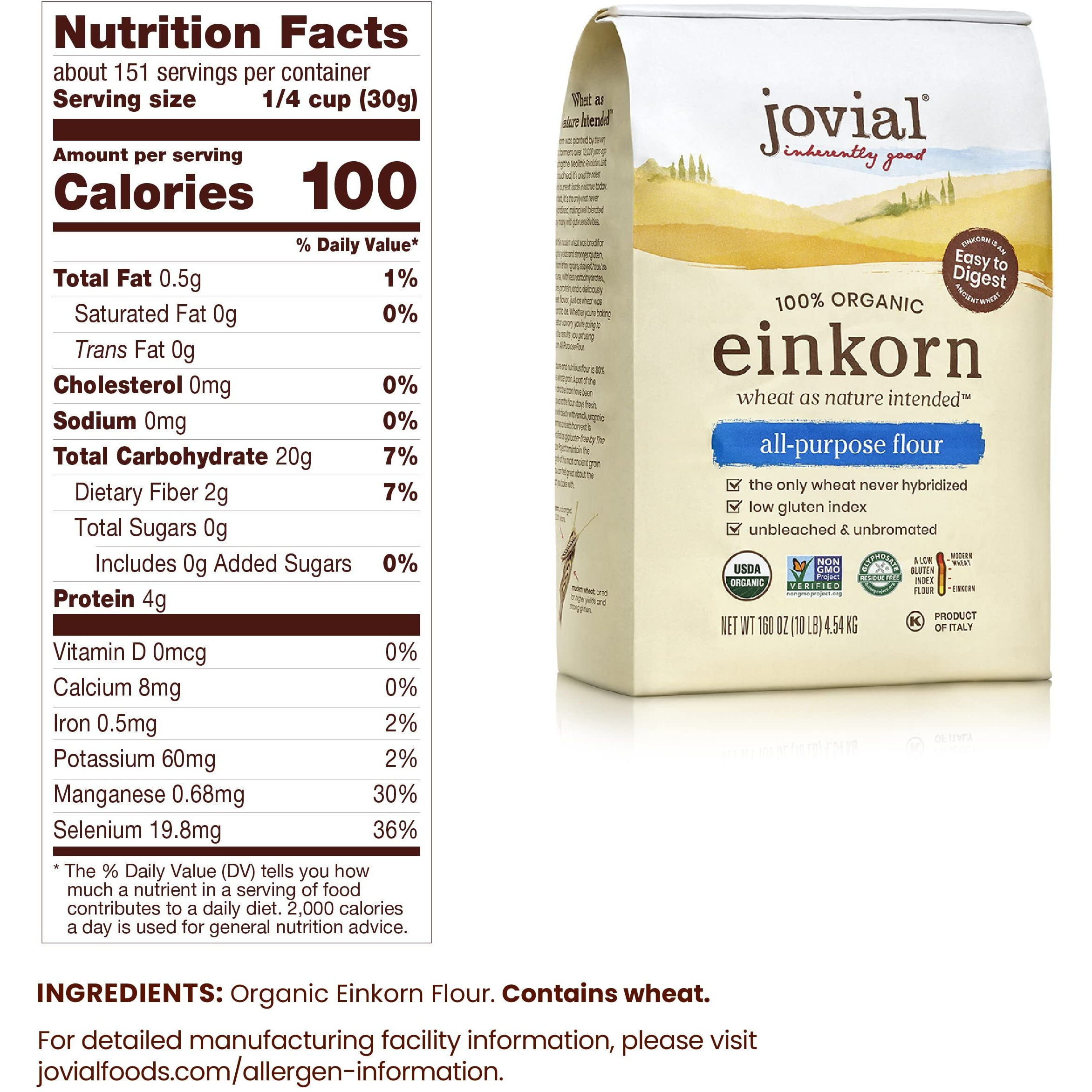 Jovial 100% Organic Einkorn All-Purpose Flour, 10 Pounds