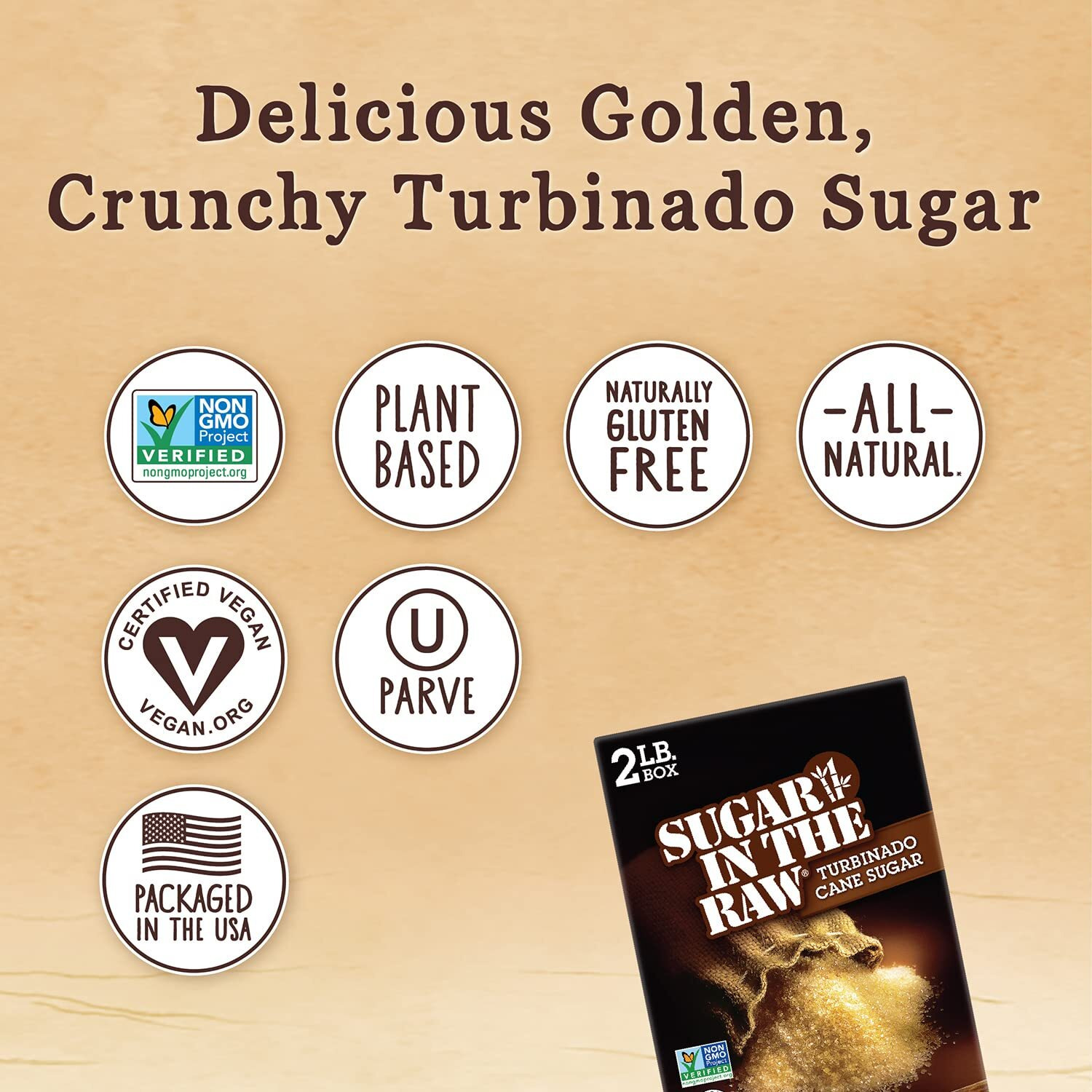 Sugar In The Raw Granulated Turbinado Cane Sugar, No Erythritol, Pure Natural Sweetener, Hot & Cold Drinks, Coffee, Cooking, Baking, Vegan, Gluten-Free, Non-Gmo, Bulk Sugar, 2 Pound (Pack Of 12)