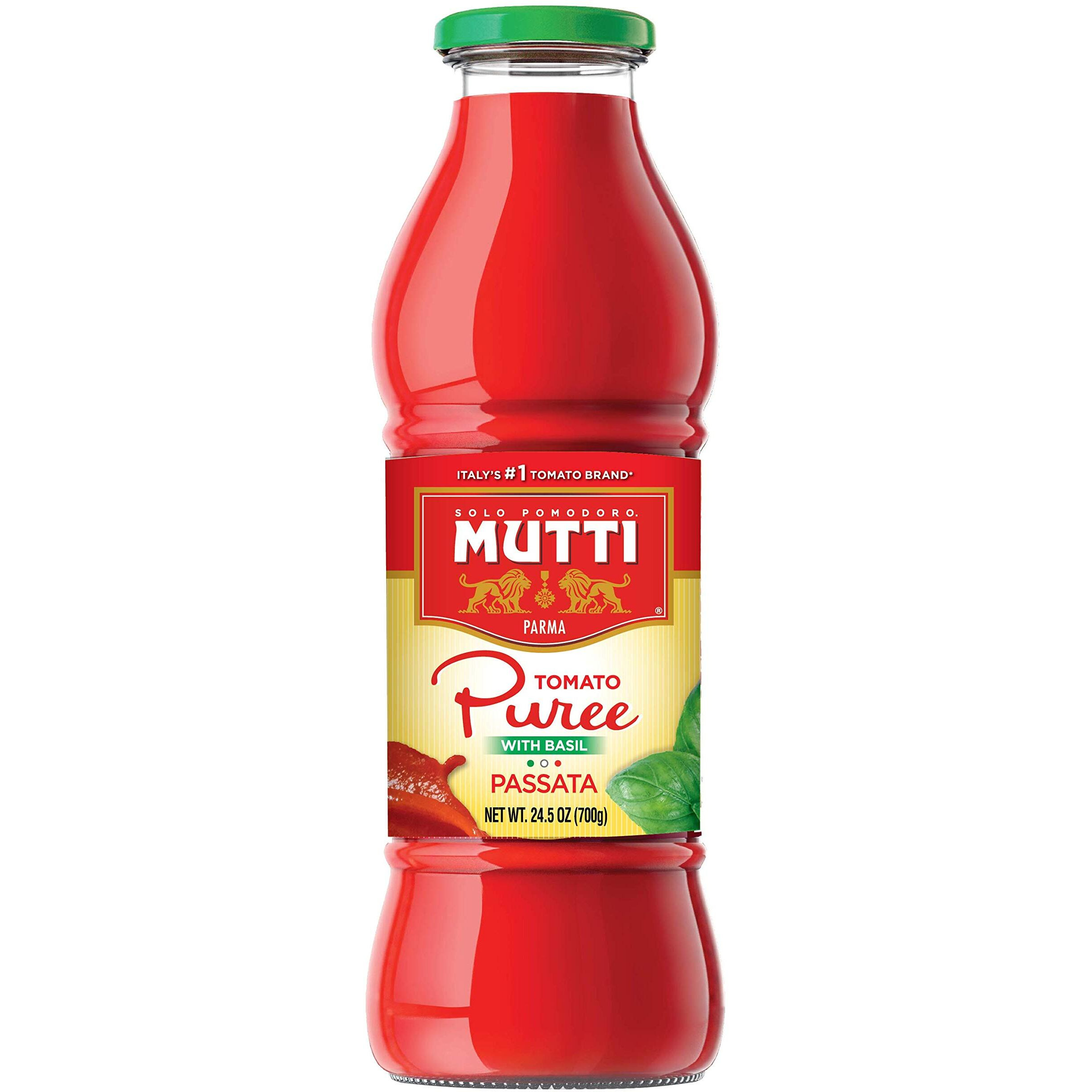 Mutti - 24.5 Oz. Tomato Puree With Fresh Basil (Passata Con Basilico) From Italys 1 Tomato Brand. Sweet And Velvety For Recipes Calling For Pureed Tomatoes.