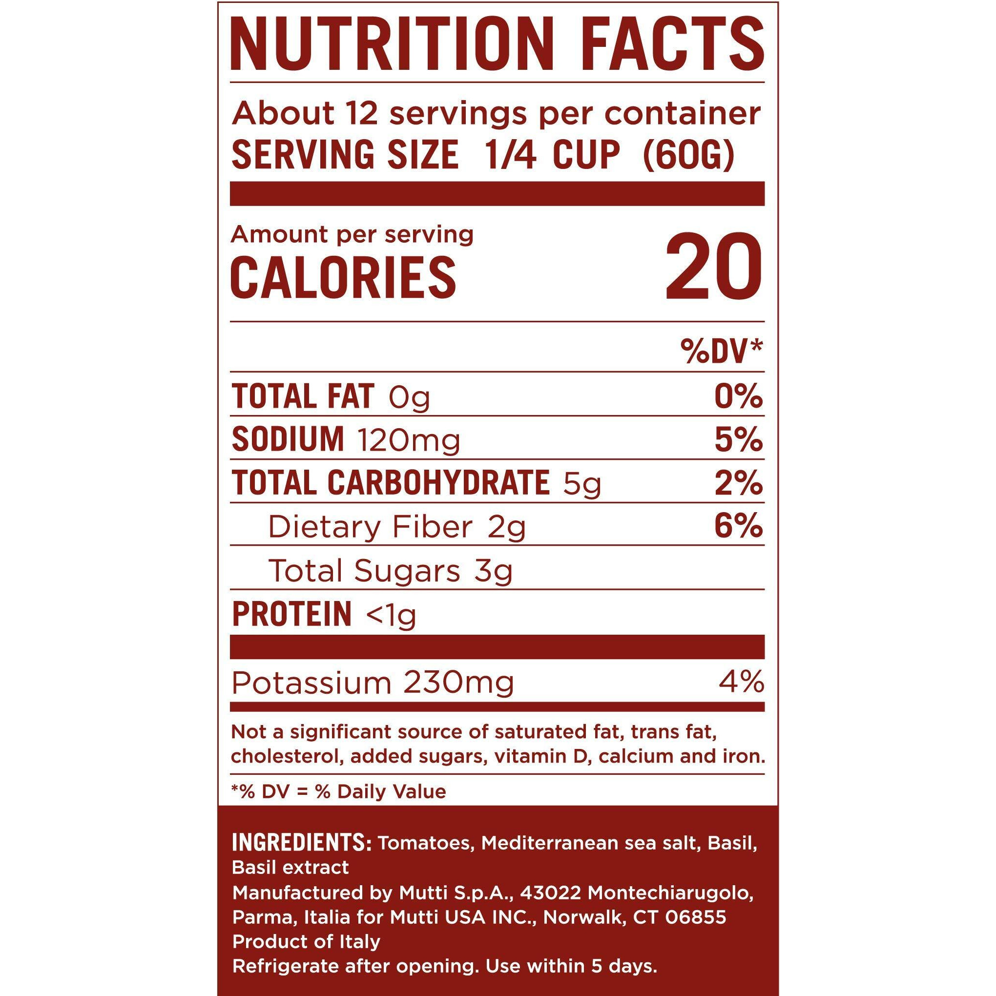 Mutti - 24.5 Oz. Tomato Puree With Fresh Basil (Passata Con Basilico) From Italys 1 Tomato Brand. Sweet And Velvety For Recipes Calling For Pureed Tomatoes.