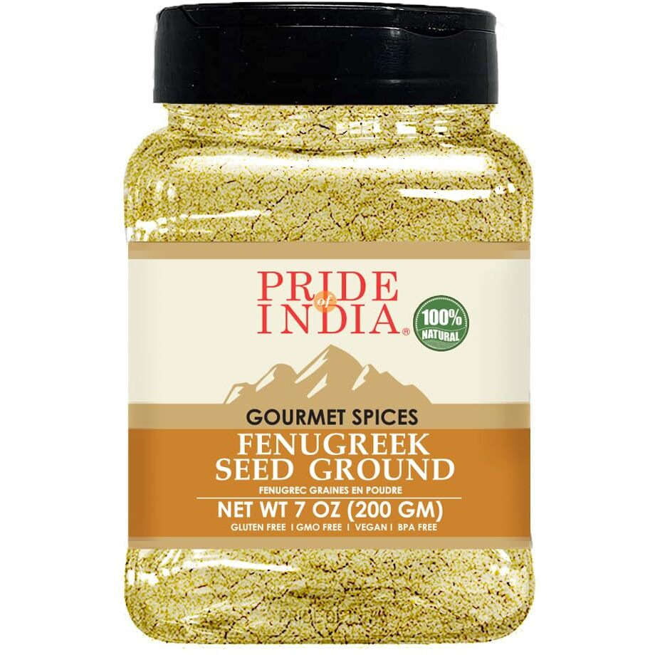 Pride Of India - Fenugreek Seed Ground - Gourmet Indian Spice - Vegan, Gluten & Gmo-Free - Ideal For Cooking & Meat Seasoning - Easy To Use - 7 Oz. Medium Dual Sifter Jar