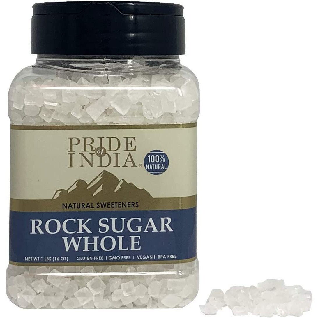 Pride Of India - Natural Crystal Rock Sugar Whole - 12 Oz (340 Gm) Medium Dual Sifter Jar - Authentic Indian Sugar Crystals - Used To Sweeten Milk Or Tea - Offers Best Value For Money